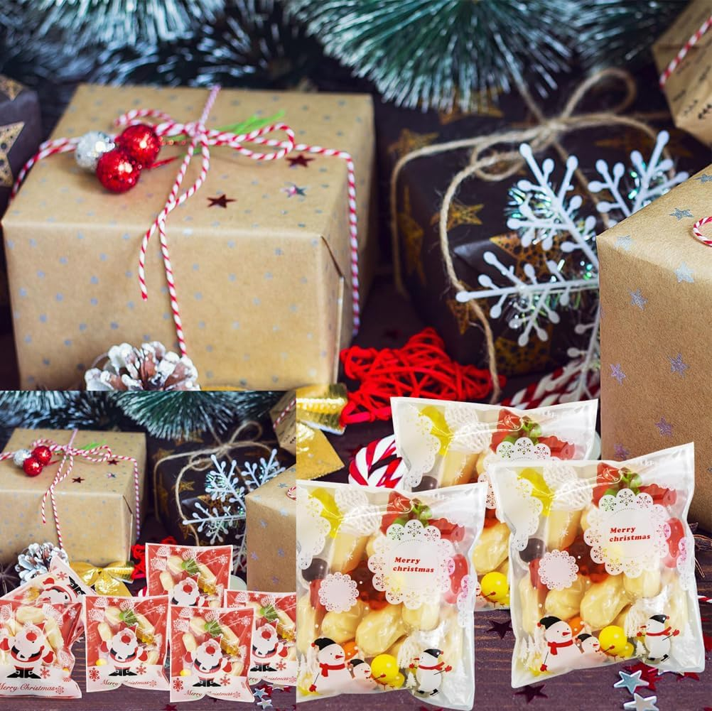 Bluejunior Christmas Cookie Treat Bags Candy Cake Biscuit Self Adhesive Cellophane Transparent Plastic Material Bags for Xmas Wedding Anniversary Holiday Party Favor Sweet Snacks Packaging image number 3