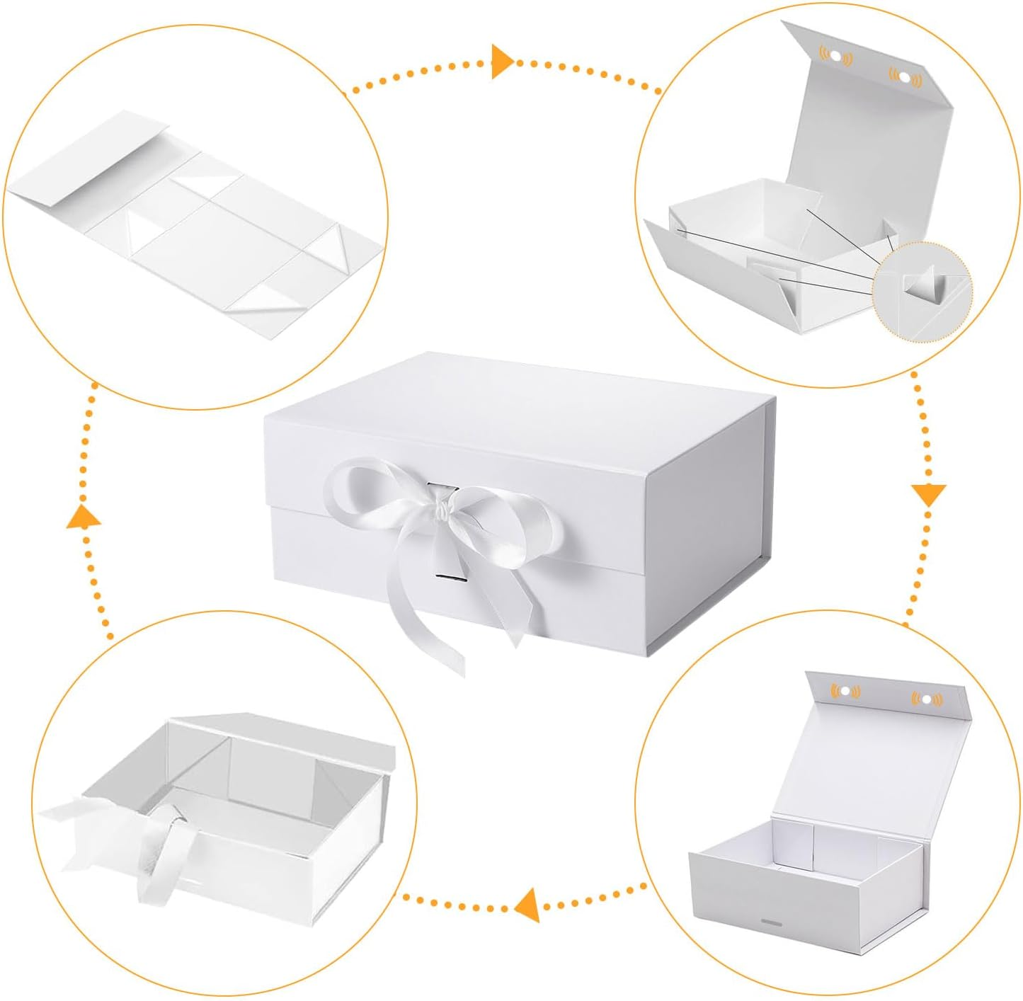 5Pcs Elegant White Box for Gift, Bride Gift Box, Magnetic Gift Box with Ribbon, Gift Boxes for Presents, Baby Gift Box, White Bridesmaid Boxes, Paper Mache Boxes (White, 25X22X9, 5PCS) image number 1