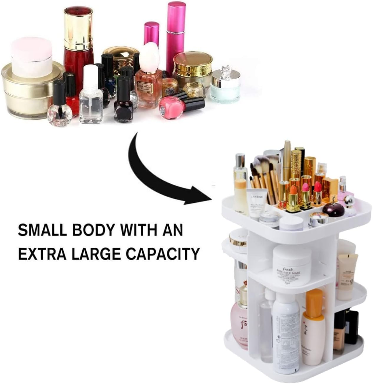 CARLA HOME 360 Rotating Makeup Organizer, DIY Adjustable Bathroom Makeup Carousel Spinning Holder Rack, Large Capacity Cosmetics Storage Box Vanity Shelf Countertop, Lipsticks (White) image number 3