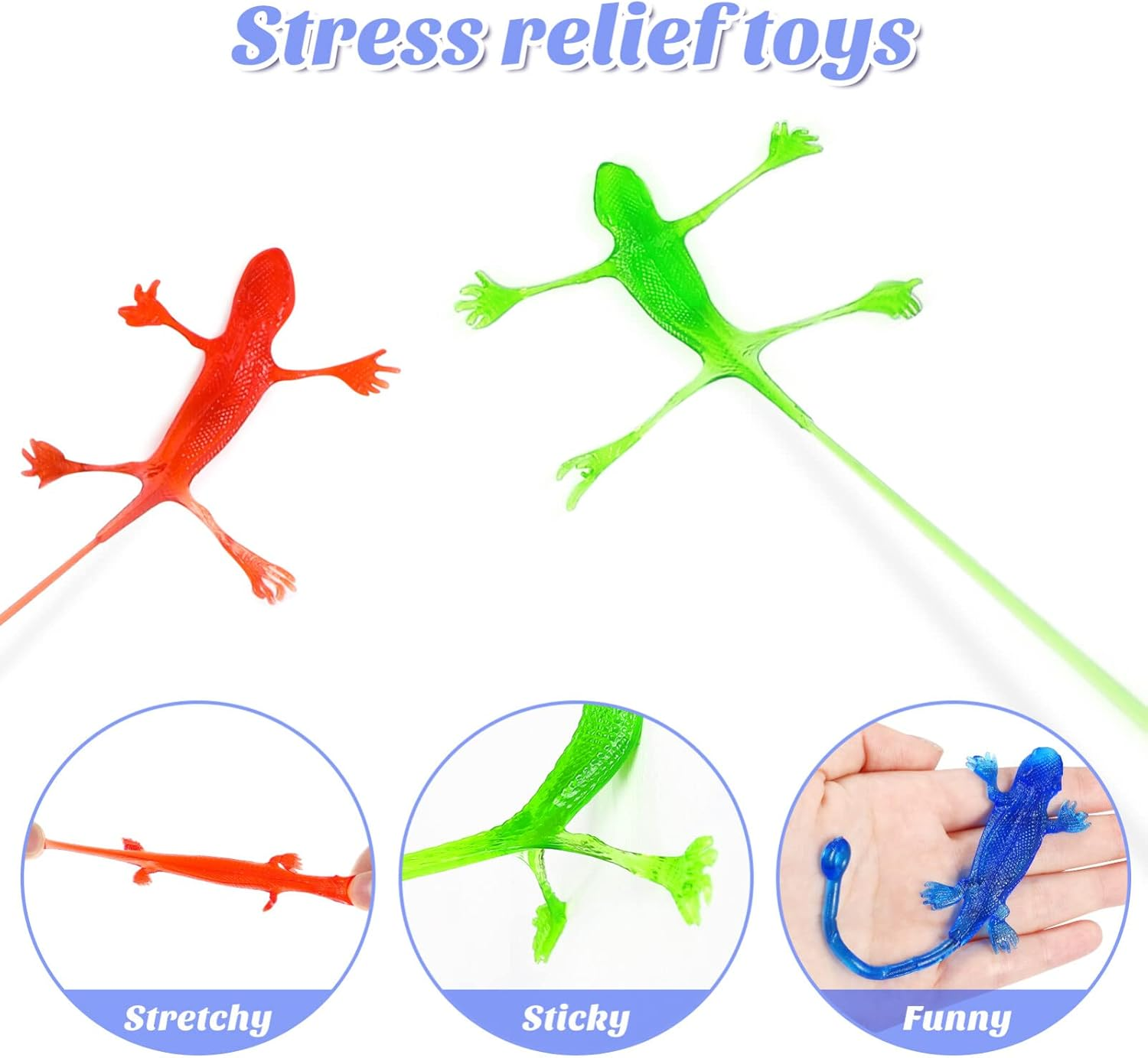 NUOBESTY Stretchy Lizard Toy: 24Pcs Sticky Lizard Rubber Lizard Toys Kids Sticky Gecko Lizard for Party Favors, Halloween, Easter Egg Basket Stuffers image number 4