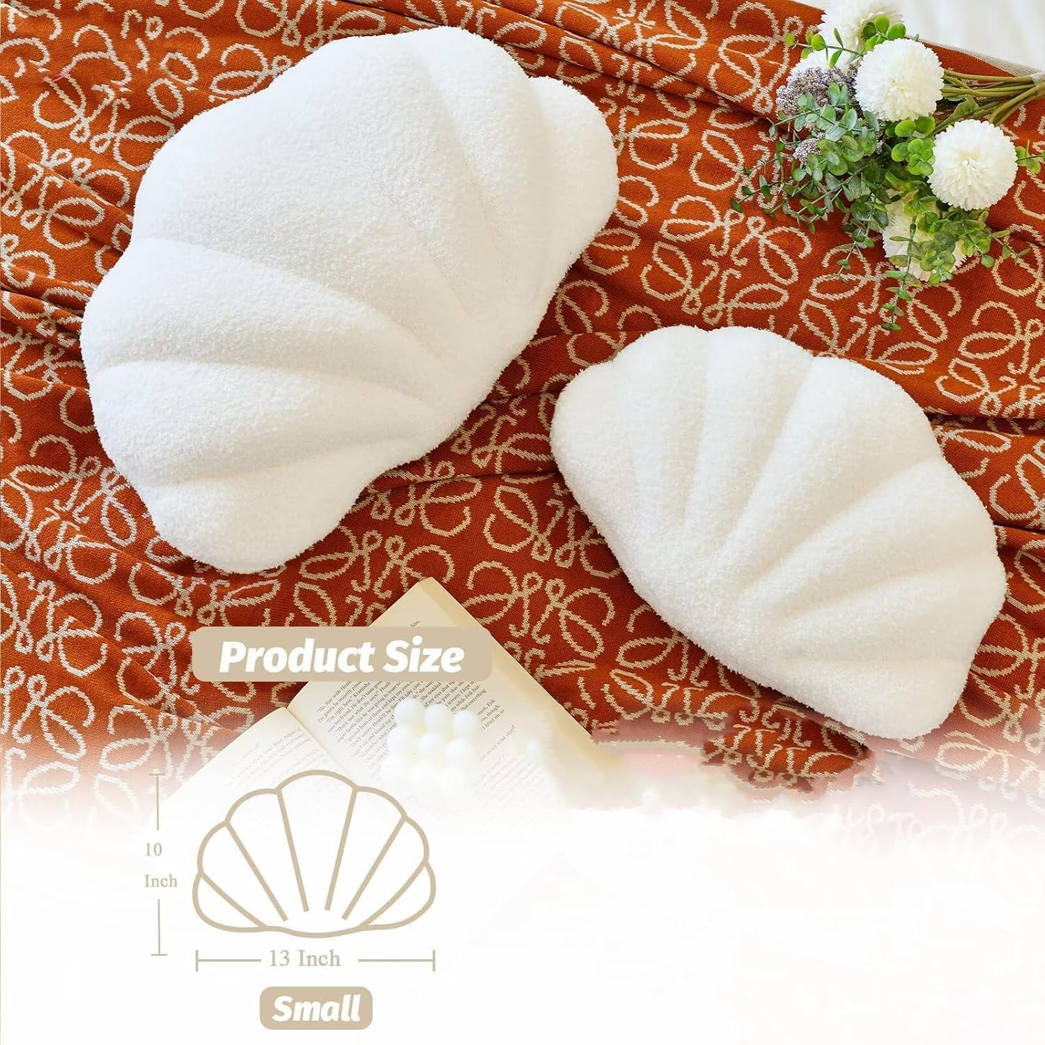 Seashell Throw Pillows, Shell Shaped Throw Pillows, 13 Inch Soft Home Decorative Pillow Plush Cushion for Bed Couch Living Sofa Room Decor Accent Throw Pillow image number 2