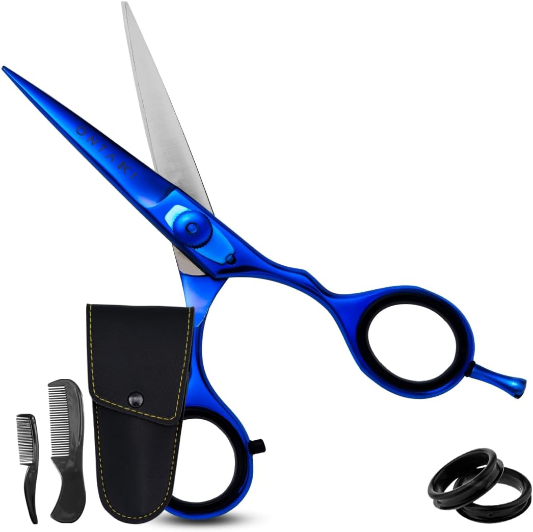 Ontaki 5.5 Inch Beard and Hair Cutting Scissors - Professional Hand Forged Japanese Steel Hairdressing Scissors for Mustache, Bangs, Men (Midnight Blue) - Hair Scissors image number 6