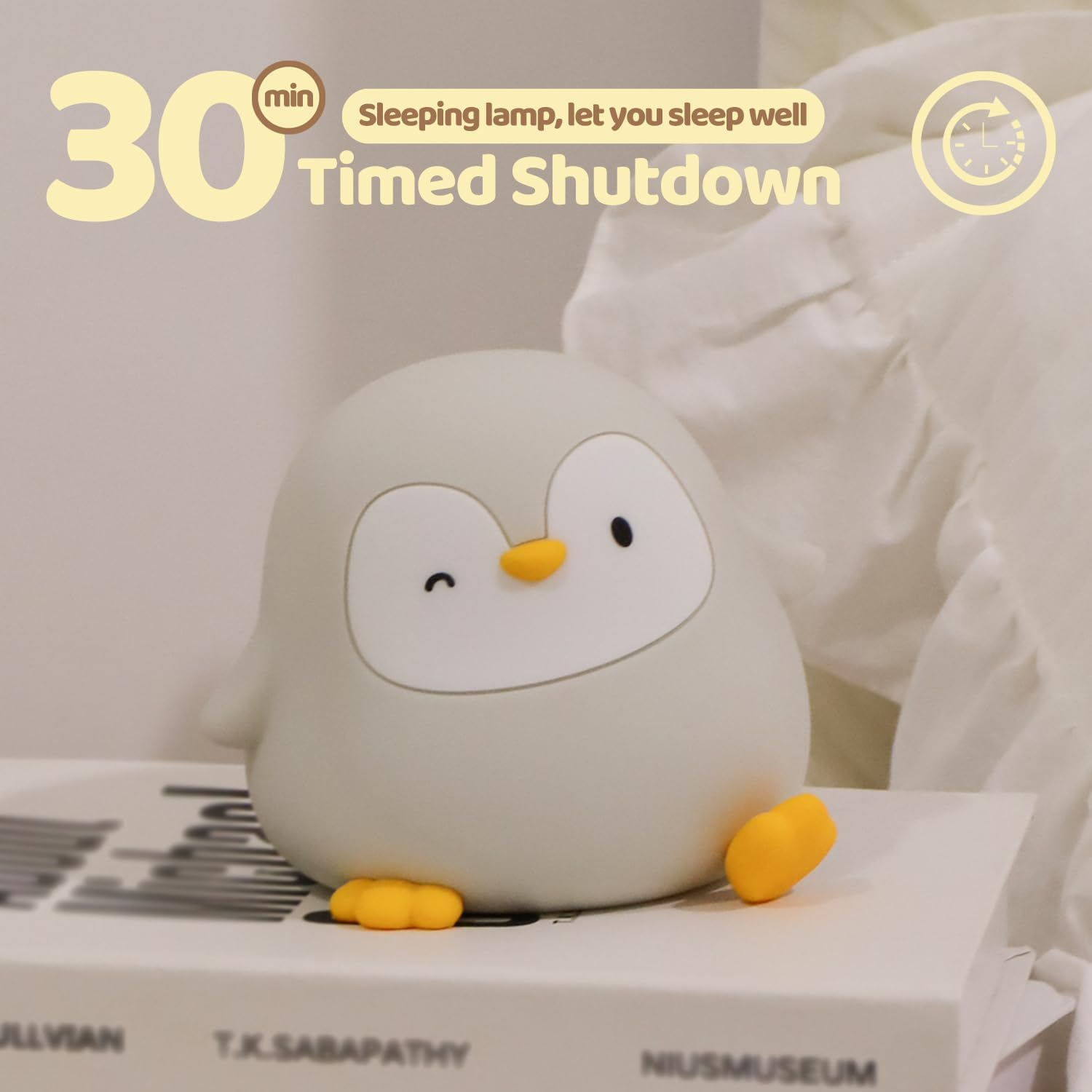 Rytinazzz Penguin Night Light, 50-Hour Battery & Pat Control, Squishy Silicone Lamp for Kids Nursery, USB Rechargeable with Timer, Valentines Gifts image number 4