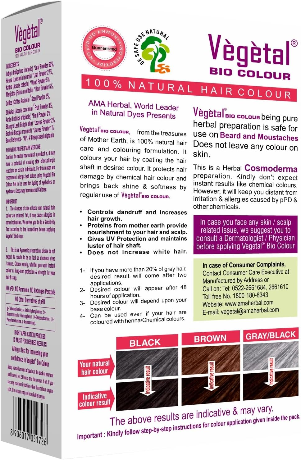 Vegetal Bio Colour - Experience Natural Dark Brown Beard Hair Color for Men Ammonia-Free, Ppd-Free, 100% Organic, and Herbal Safe and Effective Beard Dye Complete Kit Included 25G Each image number 5