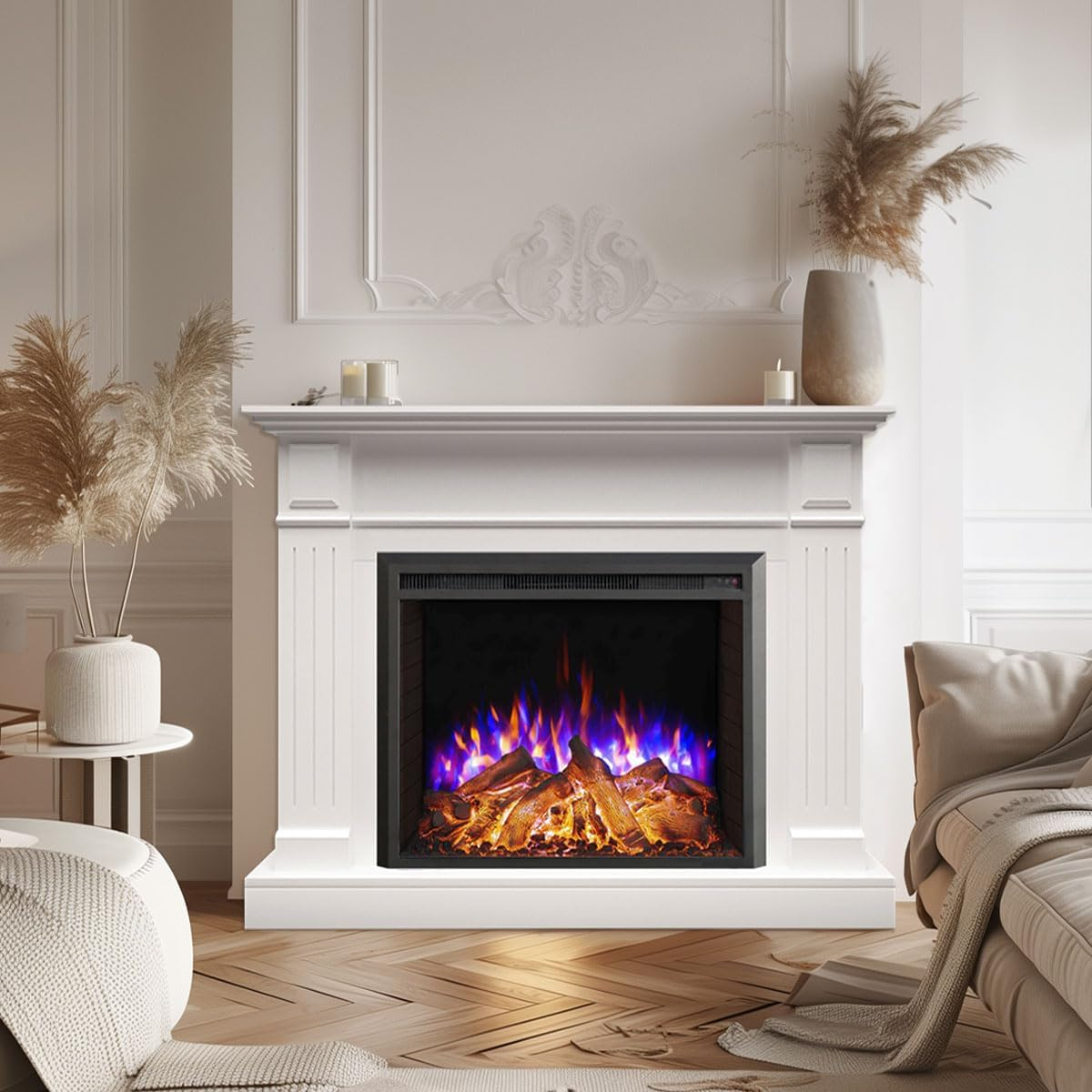 Modaliving Berwick Electric Fireplace Heater White Mantel Suite (Starlight Insert) - Mantel With Primo Insert image number 4