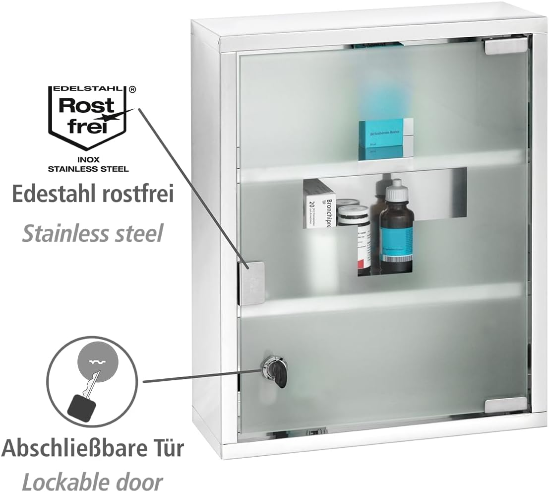 Wenko 22924100 Chest-Medicine Cabinet, Lockable, Stainless Steel, Silver Shiny, 12 X 30 X 40 Cm image number 6