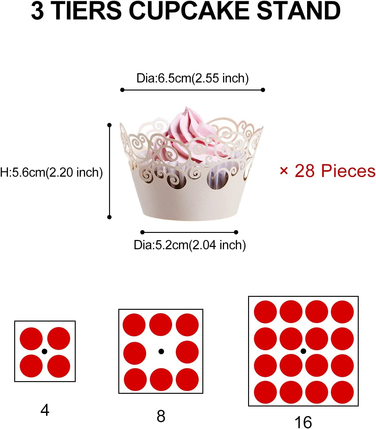 AMEITECH Cupcake Stand with Base, 3-Tier Square Acrylic Cupcake Display Stand Dessert Tower Pastry Stand Premium Cupcake Holder for Wedding Birthday Theme Party- Transparent