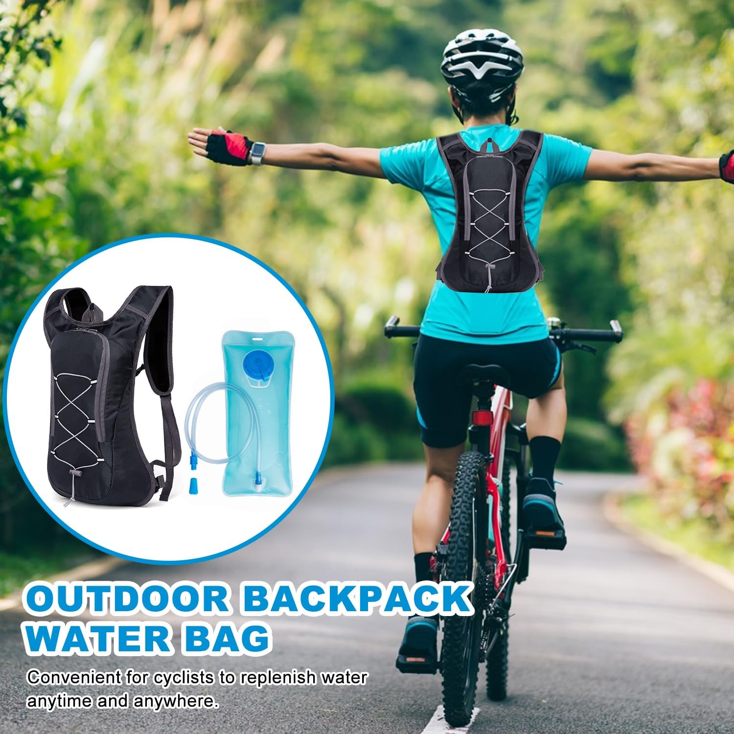 Hydration Pack, Hydration Backpack with 2L Water Bladder, Running Water Vest, Sport Hydration Water Backpack for Men Women Hiking Running Cycling Biking image number 3