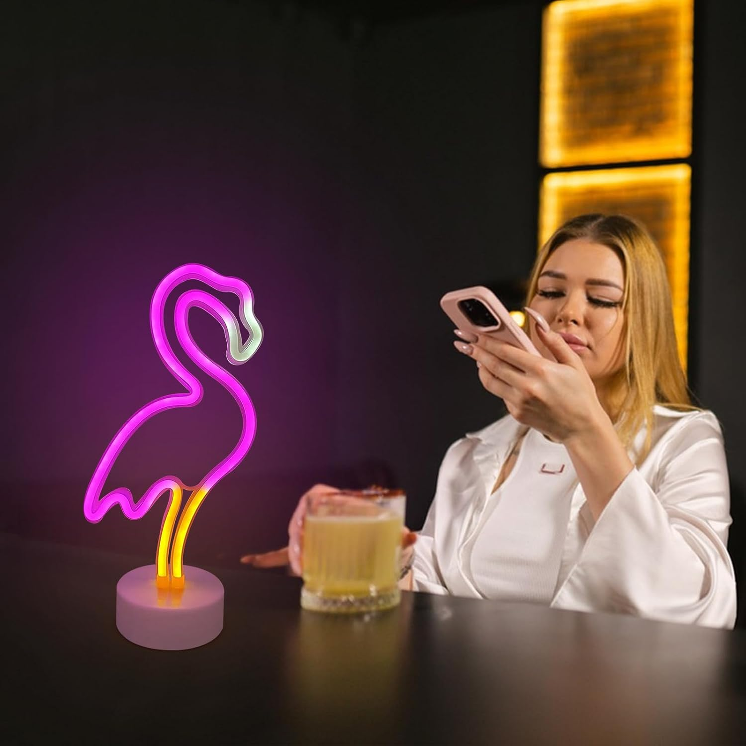 Flamingo Neon Signs with Base Flamingo LED Lights USB Battery Operated Luminous Colorful Lamp for Bedroom Birthday Party Valentine'S Day Gift image number 1