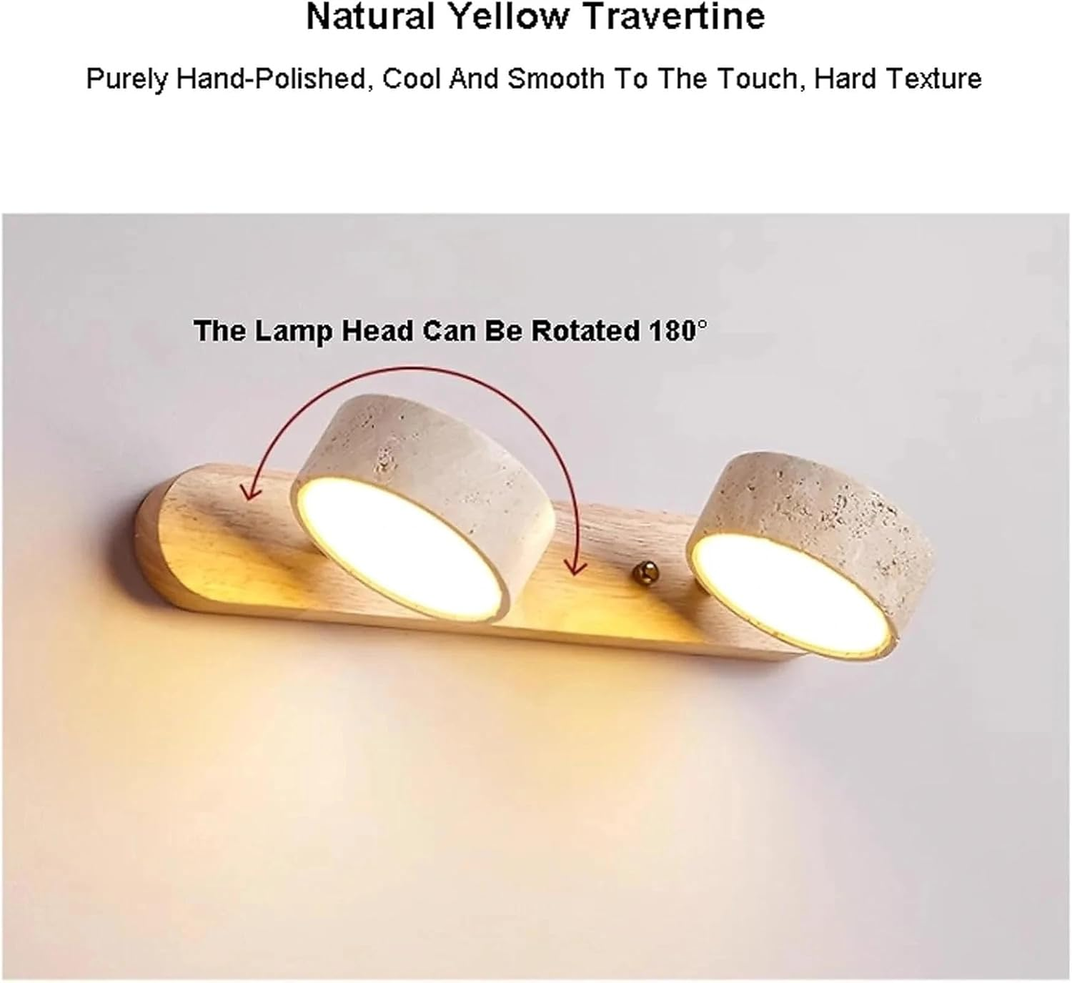 Natural Wood Vanity Light &ndash; 3-Light Travertine Wall Sconce with 180&deg; Rotatable LED, Modern Stone Lamp Fixture for Bathroom Mirror, Nordic Farmhouse Style(Wood Color,3 Heads) image number 7