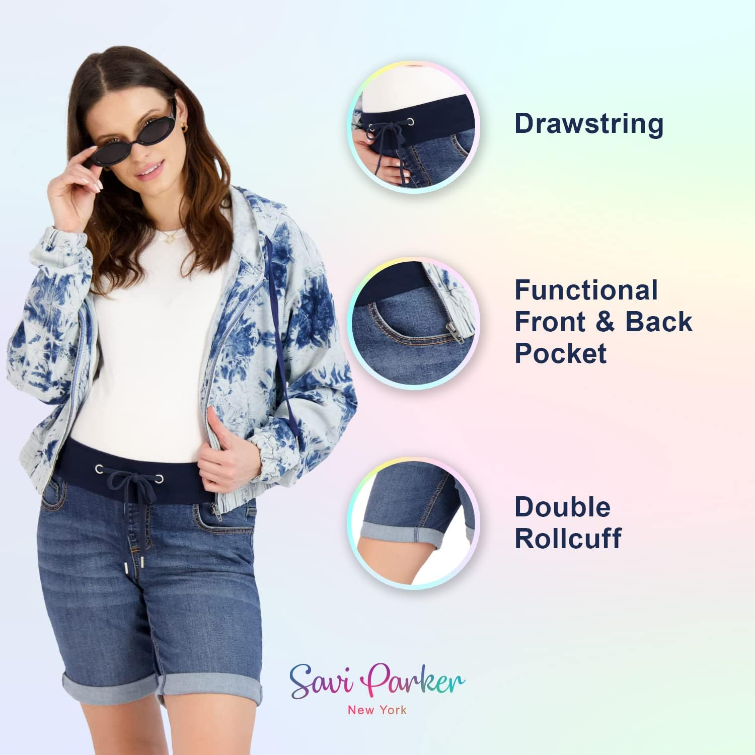 Savi Parker Women'S Maternity Shorts Double Roll Cuff - Mom Comfy Activewear, Pregnancy Clothes for Summer, BCI Certified