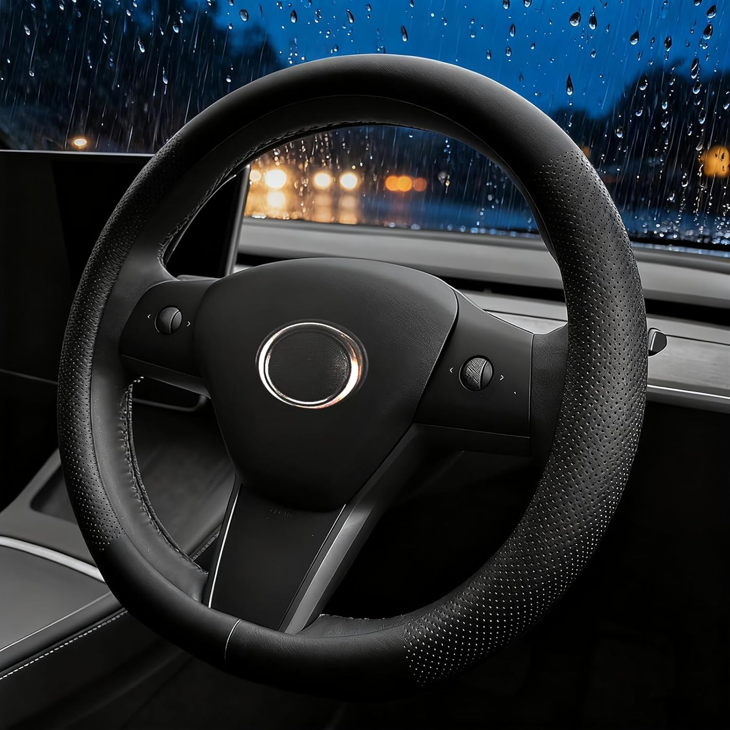 Car Steering Wheel Cover, Genuine Leather 15 Inch, Universal Breathable O-Shaped, D-Shaped Steering Wheel Protector, anti Slip Soft Leather Steering Wheel Cover Full Surround (O Shaped) image number 4