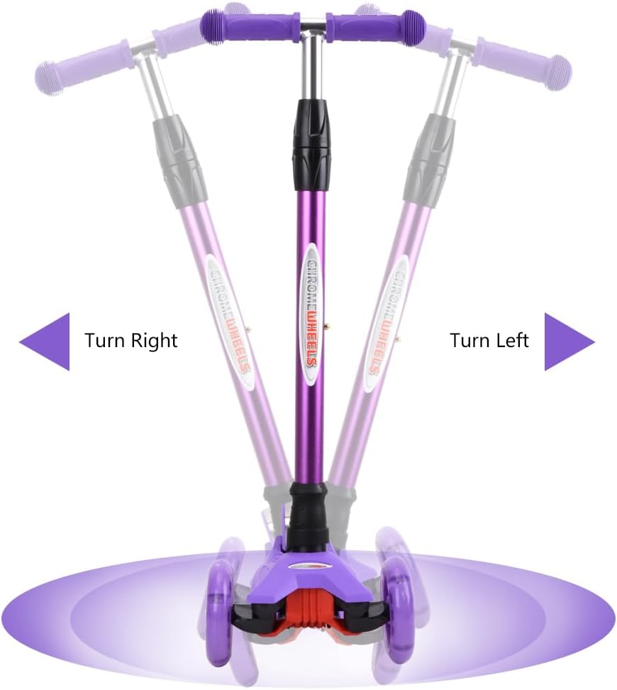 Chromewheels Scooters for Kids, Deluxe 3 Wheels Kick Scooter 4 Adjustable Height 132Lbs Weight Limit, Lean to Steer LED Light up Wheel, Best Gifts for Girls Boys Ages 3-12 Years Old image number 3
