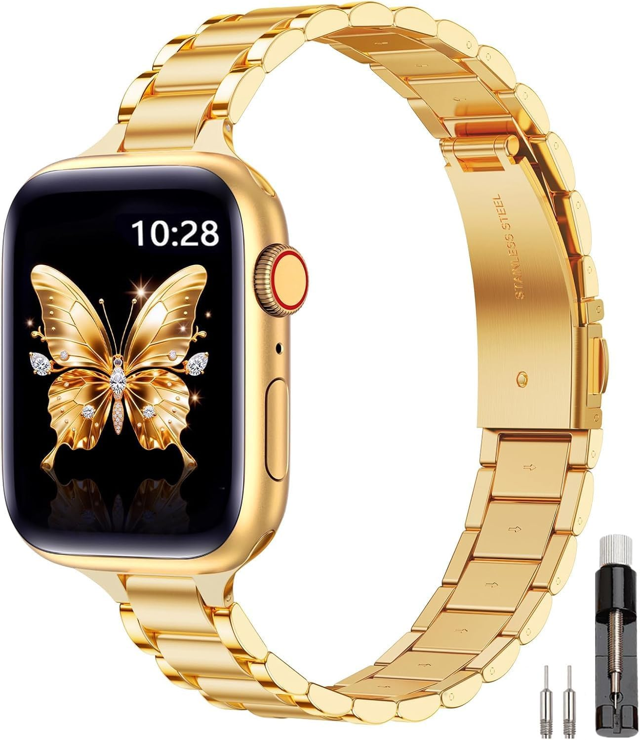 Metal Strap Compatible with Apple Watch Band Women, Bracelet for Iwatch Series 10 SE 9 8 7 6 5 4 3 2 1 SE 2Nd Gen, Stainless Steel Thin Femme Bands (42Mm(Series 10) 41Mm 40Mm 38Mm)