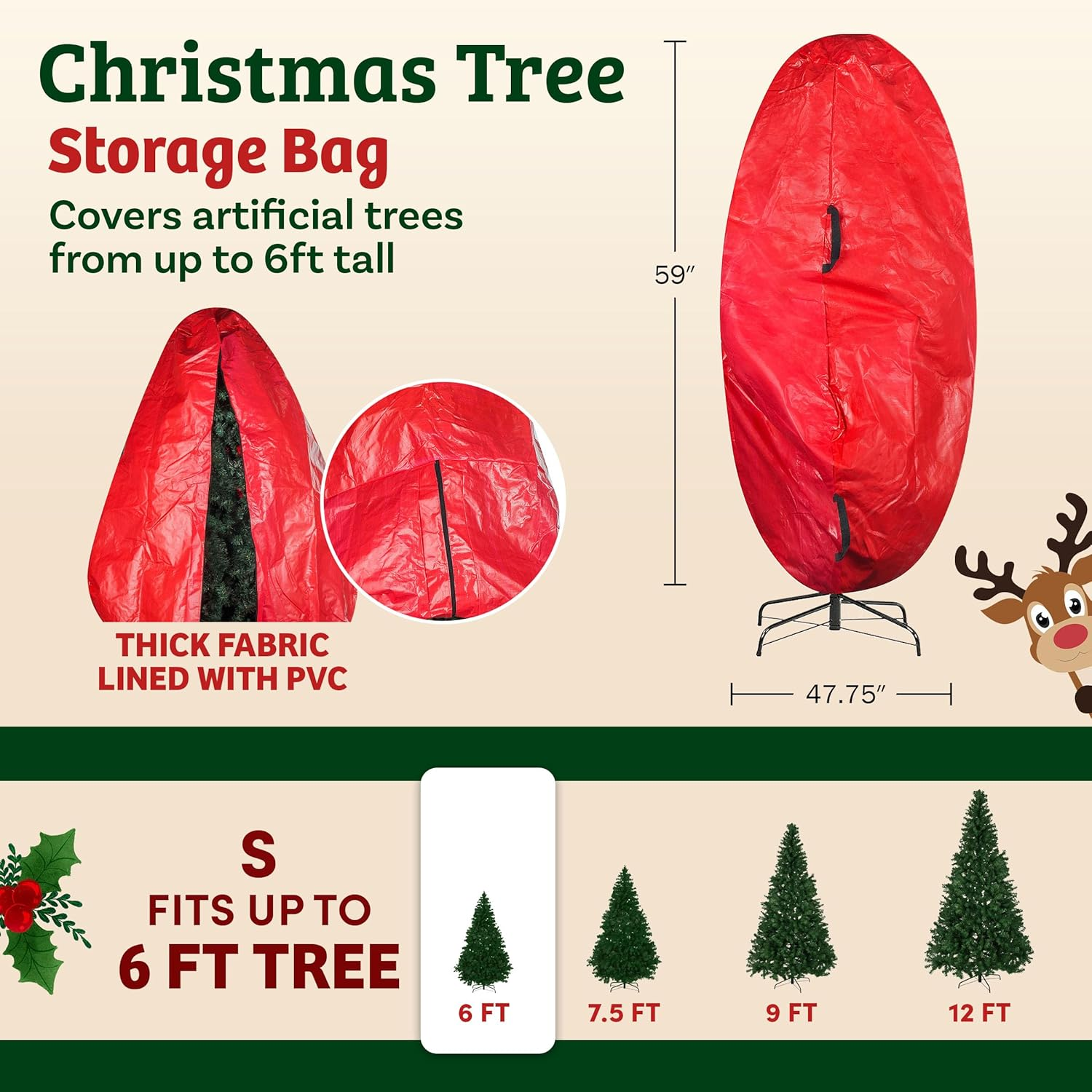 Elf Stor Premium Christmas Tree Cover Holiday Red Medium Size for for 6 Ft Tree image number 3