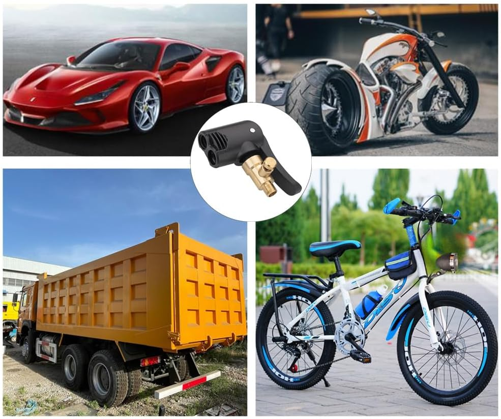 Double Pump Head Dual Nozzle Presta Schrader Valve Thread Connector Tire Air Inflator Replacement Mouth Adapter with Extension Horse Tube, Pump Valve Adapter for Bicycles and Electric Bicycles