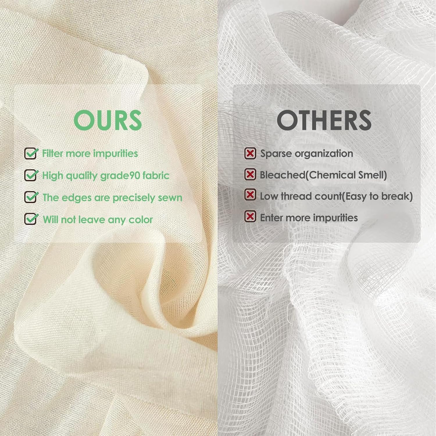 12Pcs Cheese Cloths Natural Unbleached Cotton Cheesecloth, 20 Inch Square Cheese Cloths Reusable Organic Cheesecloth Cotton Cloth Strainer for Coffee Brewing Juicing Straining Cheese Making image number 2