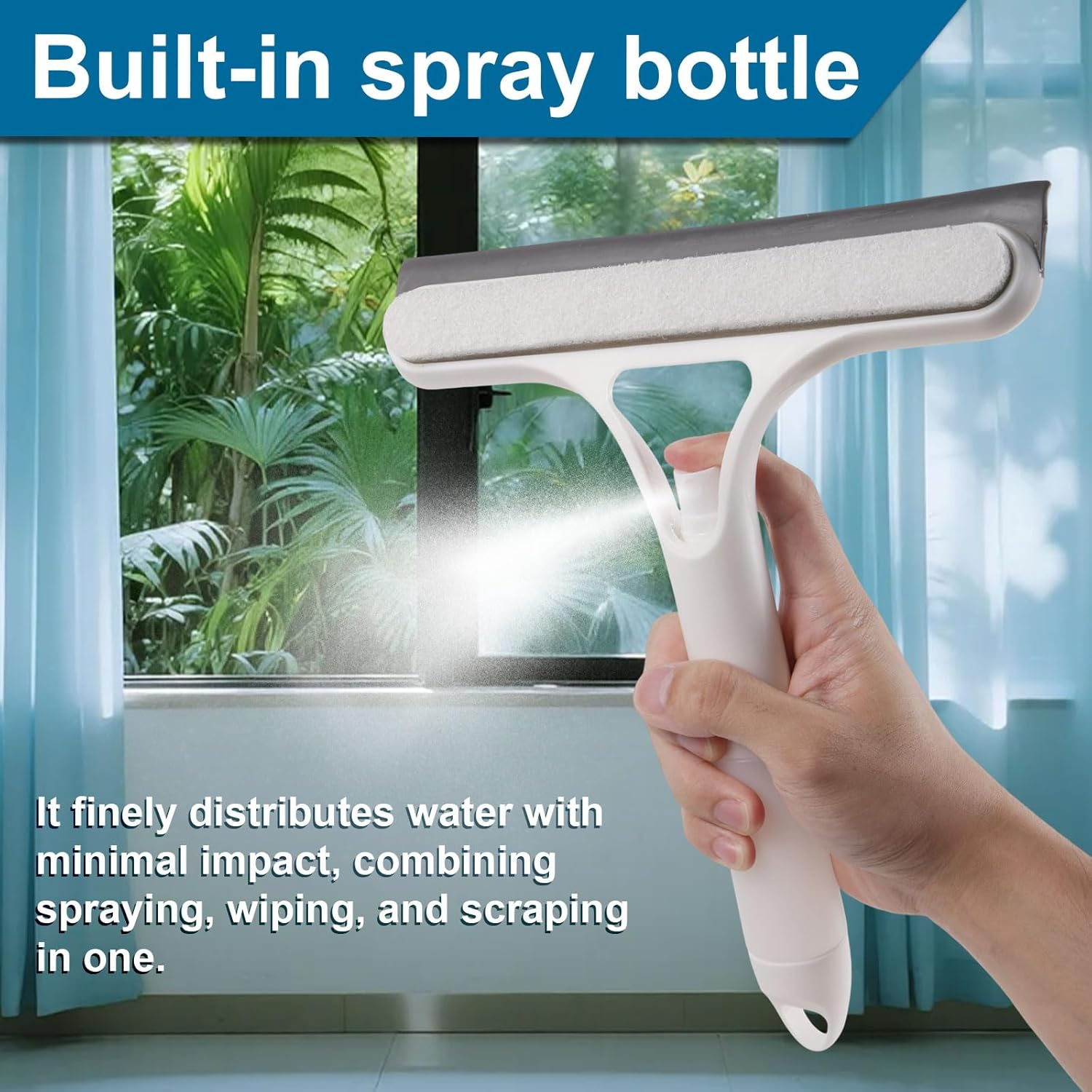 3 in 1 Window Cleaning Scraper with Spray Bottle, Multifunctional Glass Scraper Mirror Squeegee Window Cleaning Tool for Home Kitchen Car Windshield (White) image number 1