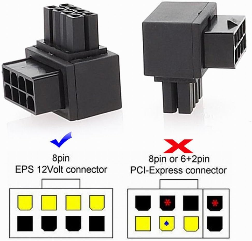 Chenyang 2 Pack ATX 8Pin EPS 12V 90 Degree Angled CPU Power Connector Adapter image number 1