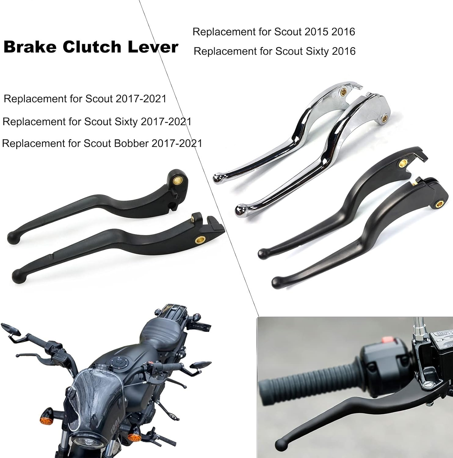 BAIONE Motorcycle Brake Clutch Levers Replacement for Indian Scout/Scout Sixty/Scout Bobber ABS 2017-2021 (2017-2021, Black) image number 1