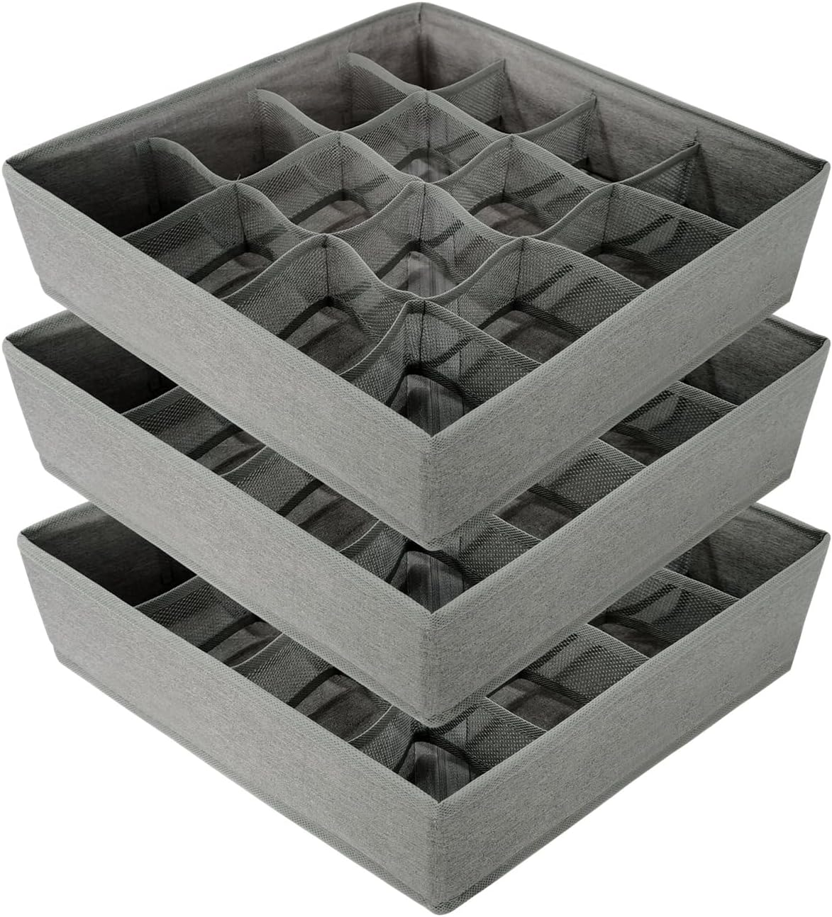 SCIKHEFT 3 Pack Bra Underwear Drawer Organizer Dividers Foldable Dresser Closet Organizers and Storage Boxes for Bra, Socks, Underwear, Ties(Grey)
