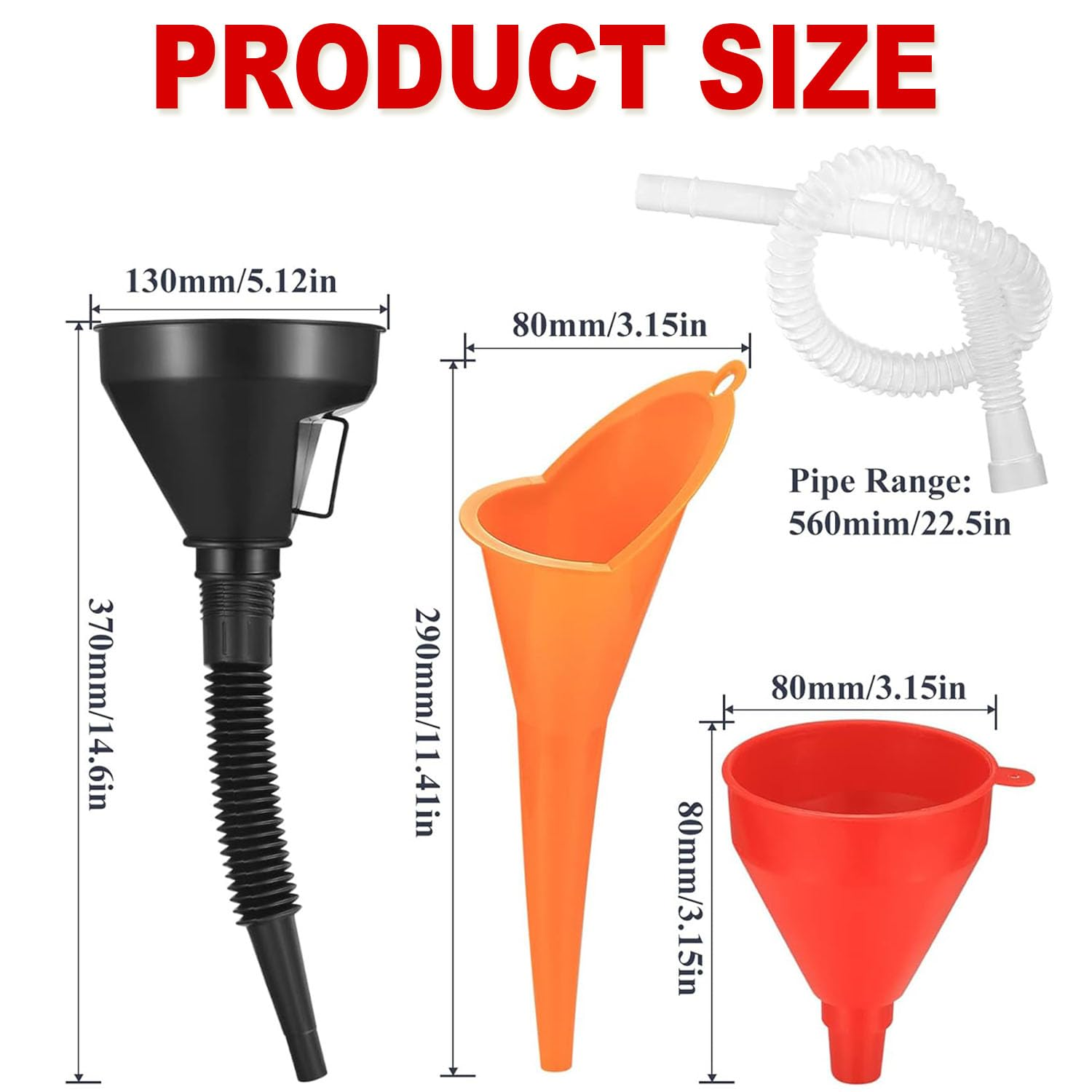 6 Pcs Car Funnel Set, Contains Flexible Hose Oil Funnel with Wide Mouth Oil Funnel for Cars Motorcycles Engine Gas Oils Water Diesel Fuel Kerosene and Other Liquids image number 6