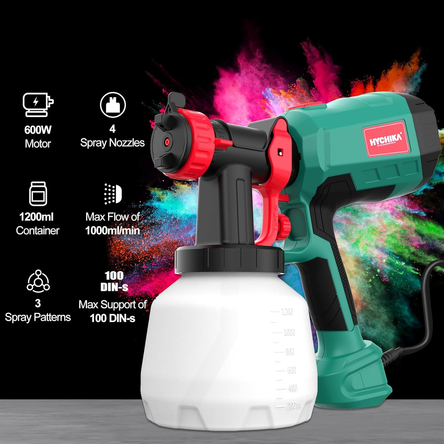 HYCHIKA Paint Sprayer, HVLP Electric Spray Paint Gun, 1200ML. image number 1
