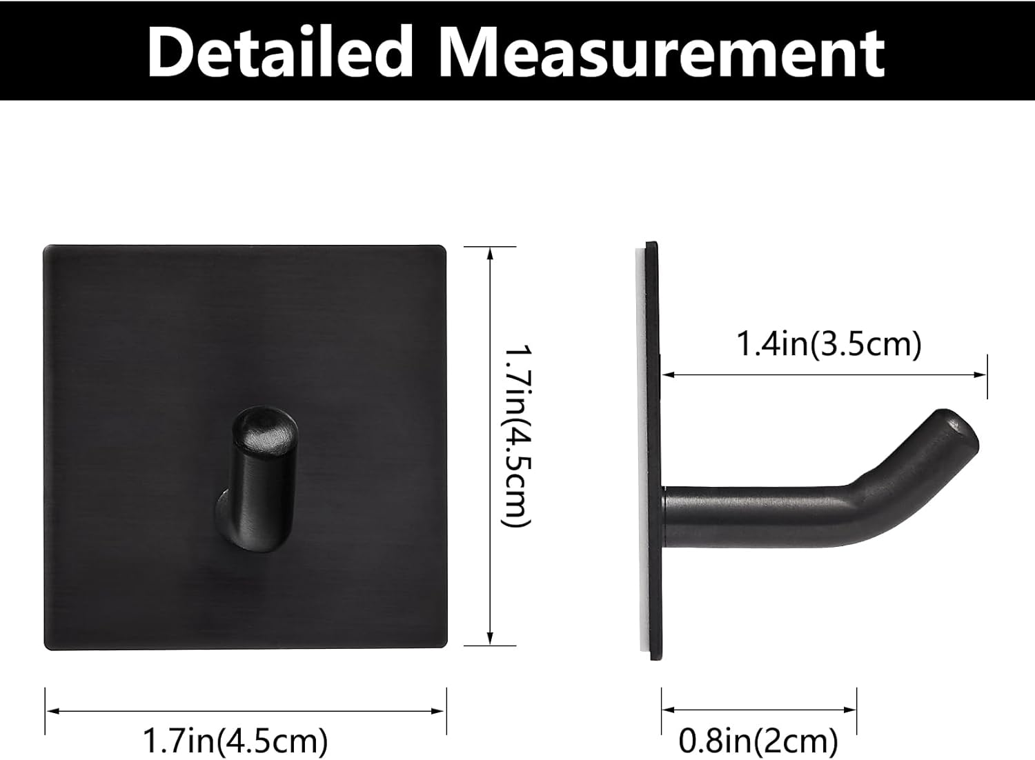 FOMANSH Heavy Duty Stainless Steel Adhesive Hooks, 6 Pack Black, Modern Design, 15Lbs Capacity, Wall Mount, Kitchen Bathroom Home Office Use image number 5