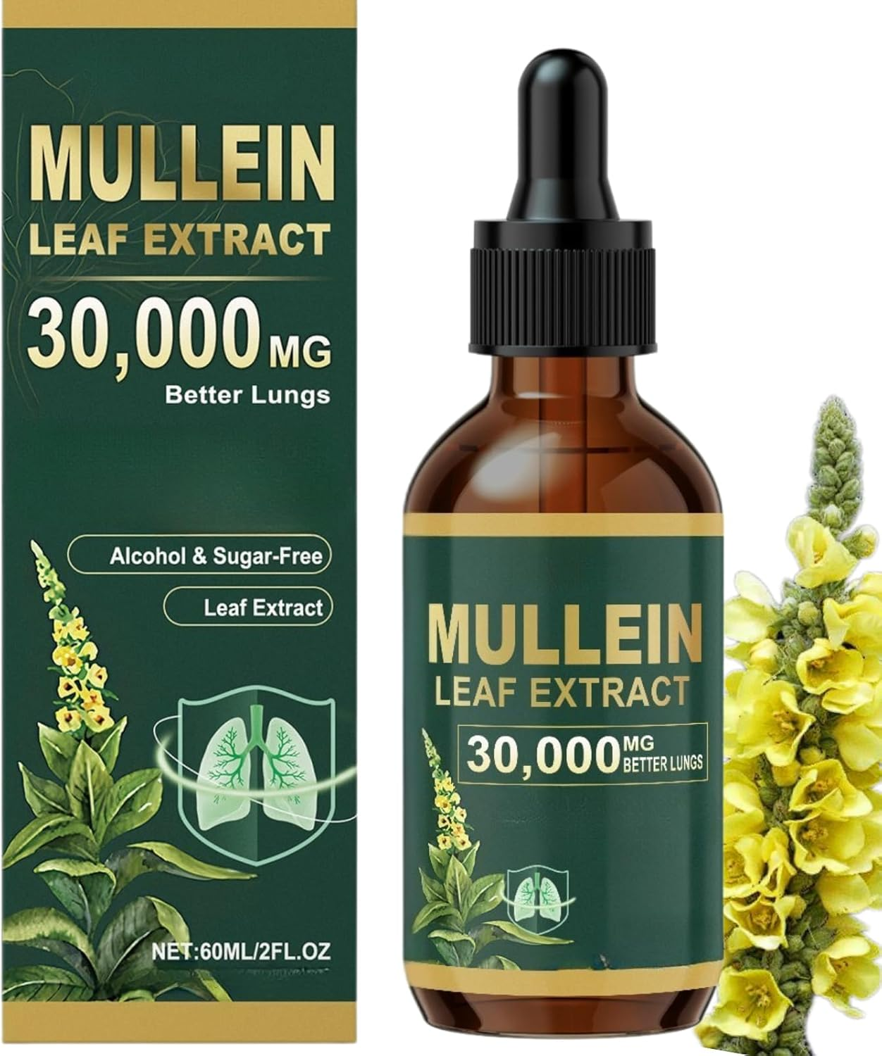 Mullein Leaf Extract Serum, Natural Herbal Liquid Extract, Alcohol-Free Concentrated Botanical Tincture, Traditional Herbal Formula for Daily Wellness, 60Ml Dropper Bottle image number 3