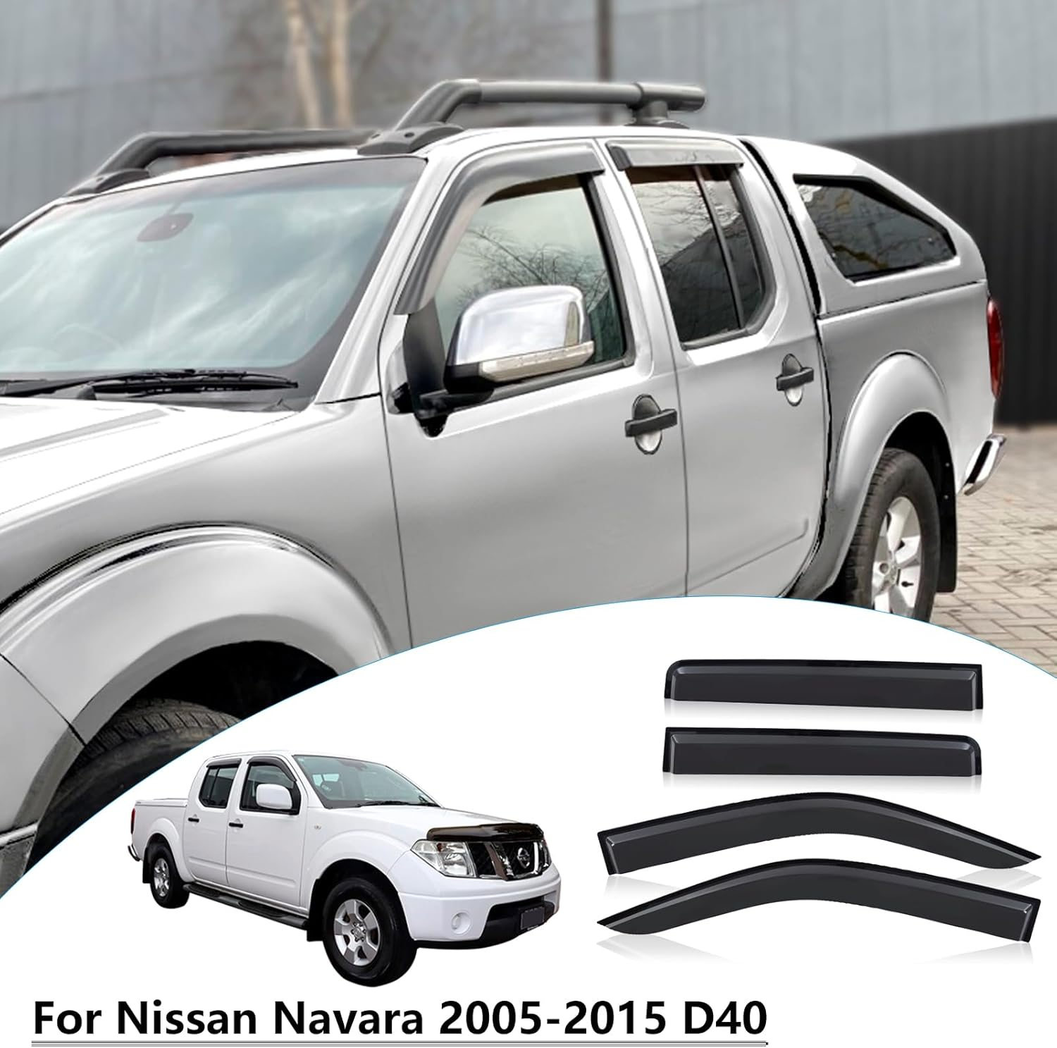 SUERAUTO4X4 Weather Shields for Nissan Navara D40 Accessories 2005-2015 Dual Cab, Weathershields Window Visors Car Wind Deflectors Rain Guard Exterior, Injection Smoked Tinted Black 4PCS image number 4