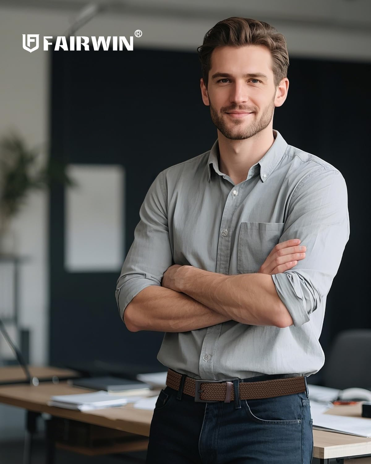 FAIRWIN Elastic Mens Belt Jeans 1 3/8" Casual Stretch Woven Golf Cloth Belt for Men Flexible Shorts Pants Stretchy Belts image number 2