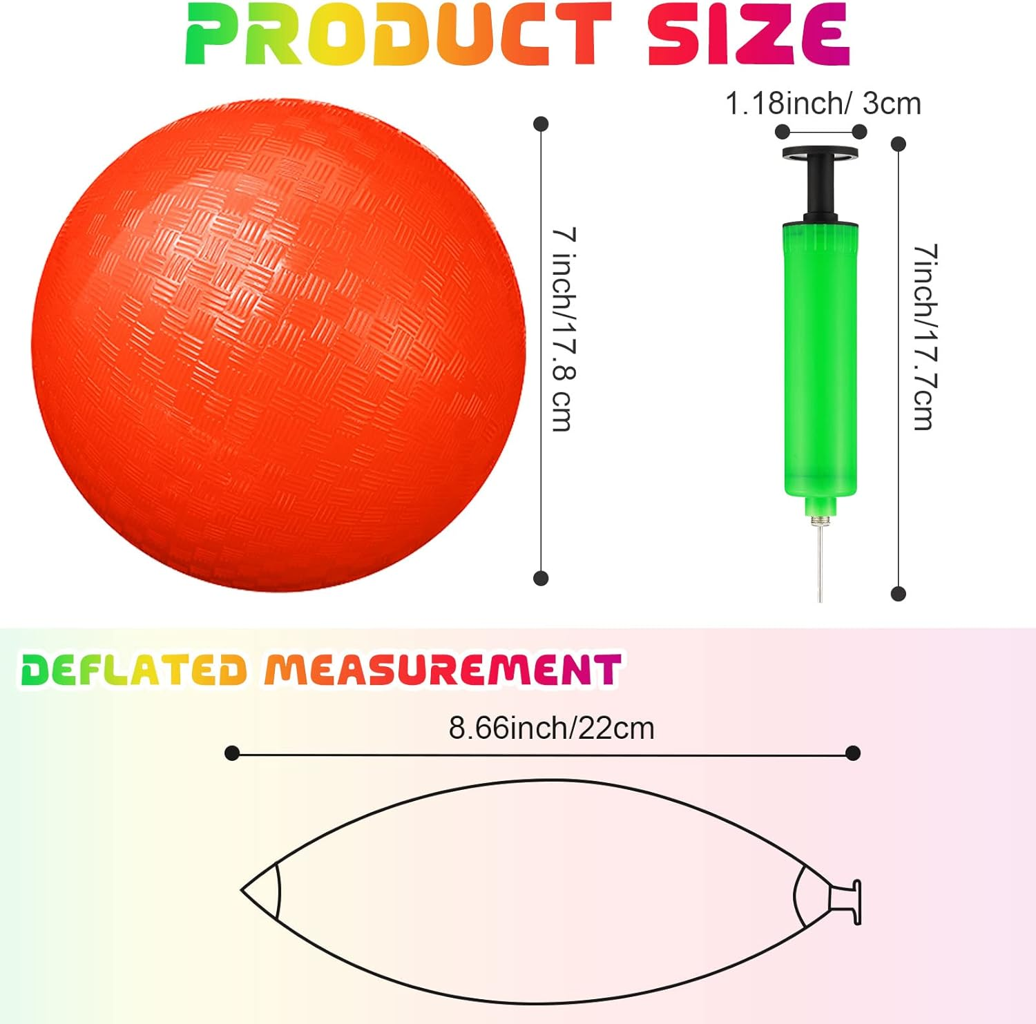 12 Pack Rainbow Playground Balls Kickballs Dodgeball 8.5 Inch Rainbow Kick Balls Inflatable Hand Ball Bouncy Balls Handball Dodge Ball with Hand Pump for Indoor Outdoor Schoolyard - Rainbow image number 3