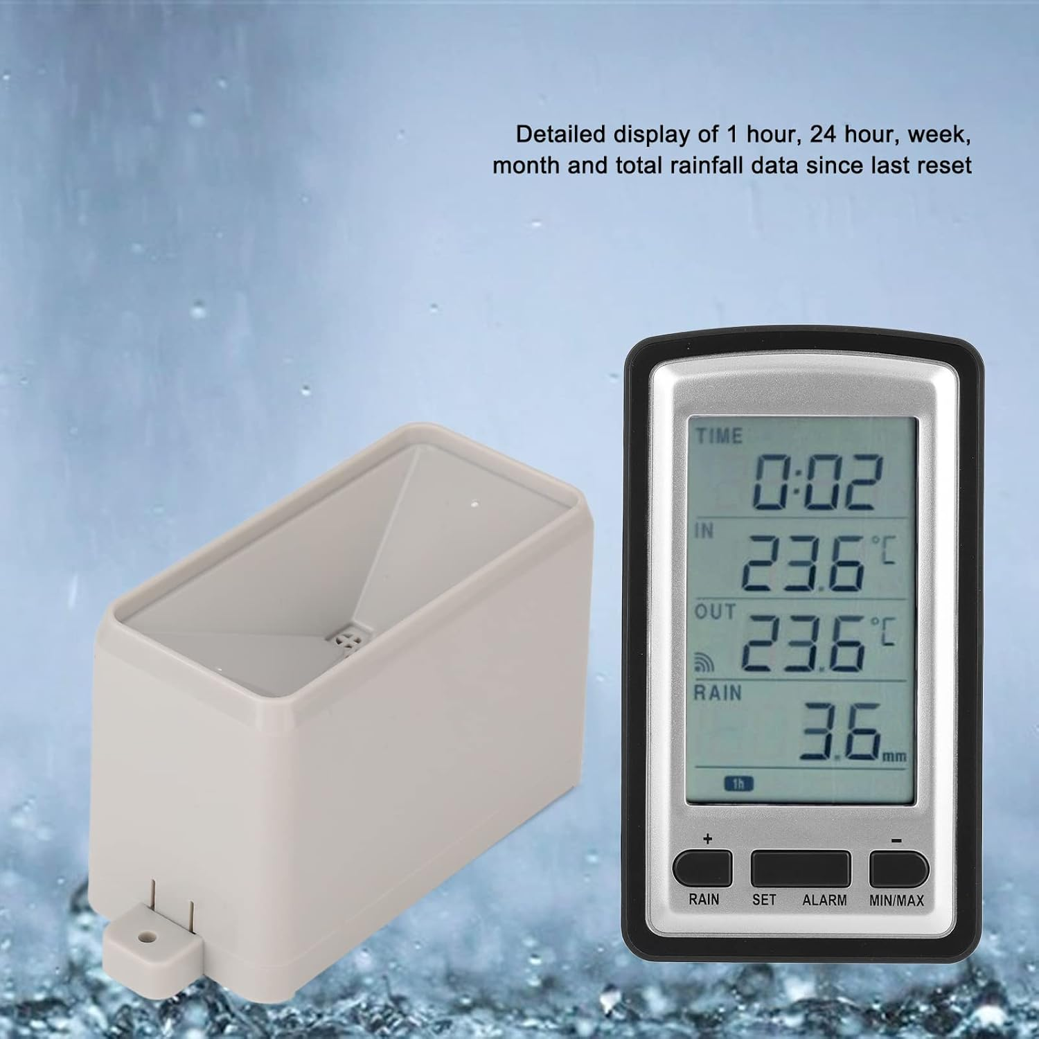 Wireless Rain Meter, Digital Rain Monitoring Gauge Meter with RCC Transmission, Rainfall Data Display, Durable Household Weather Station Meter for Dining Room, Living Room image number 4