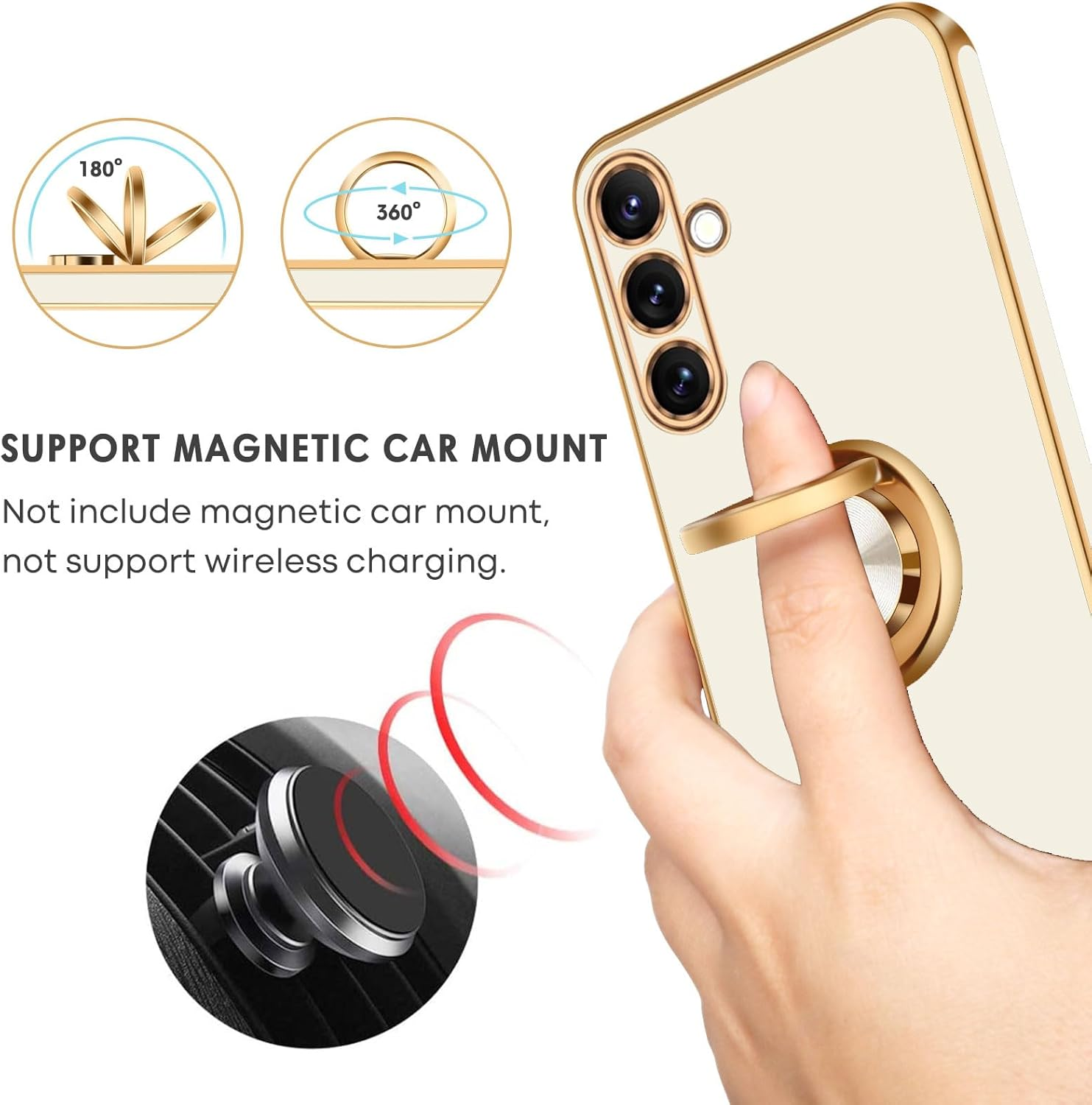 Souligo Samsung Galaxy A56 Case, Galaxy A56 Mobile Phone Case Slim Soft TPU Silicone Case Cover with 360 Degree Ring Holder Stand Stable Scratch-Resistant Case for Samsung Galaxy A56 4G / A56 5G White image number 4