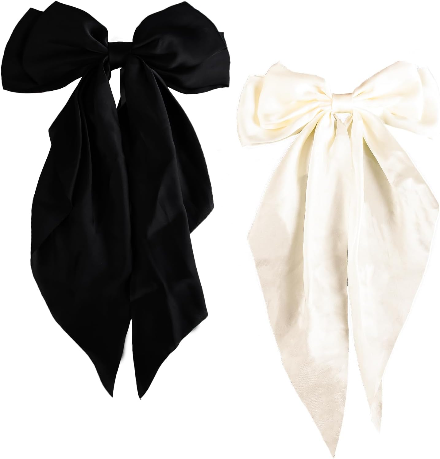 Ownkim Set of 2 Hair Bows for Women Silky Satin - Large Elegant Hair Clips for Women and Girls, Black and White image number 5