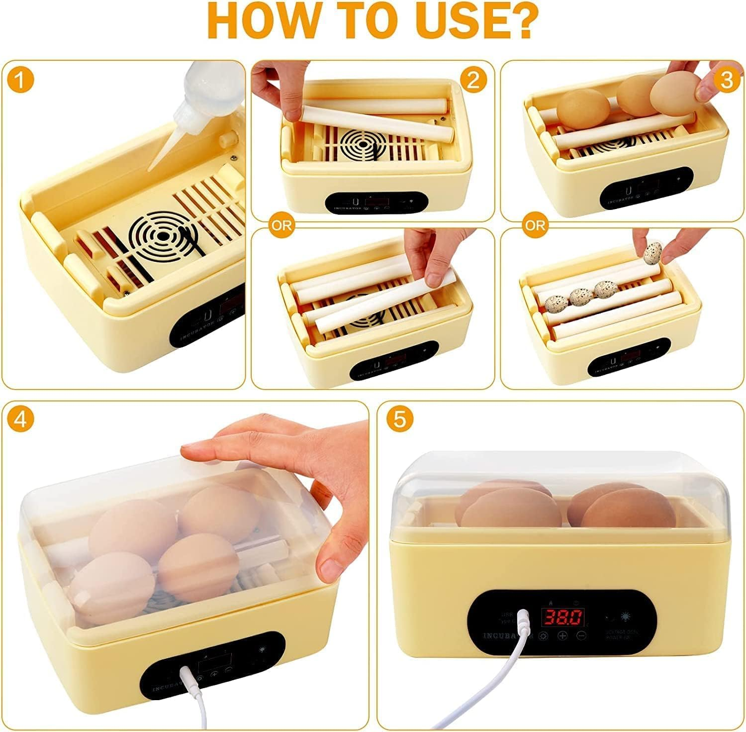 6 Eggs Automatic Digital Hatching Eggs, Egg Incubator Poultry Hatching Machine with Humidity Control Hand Water Adding for Hatching Chicken Duck Quail Bird Eggs image number 3