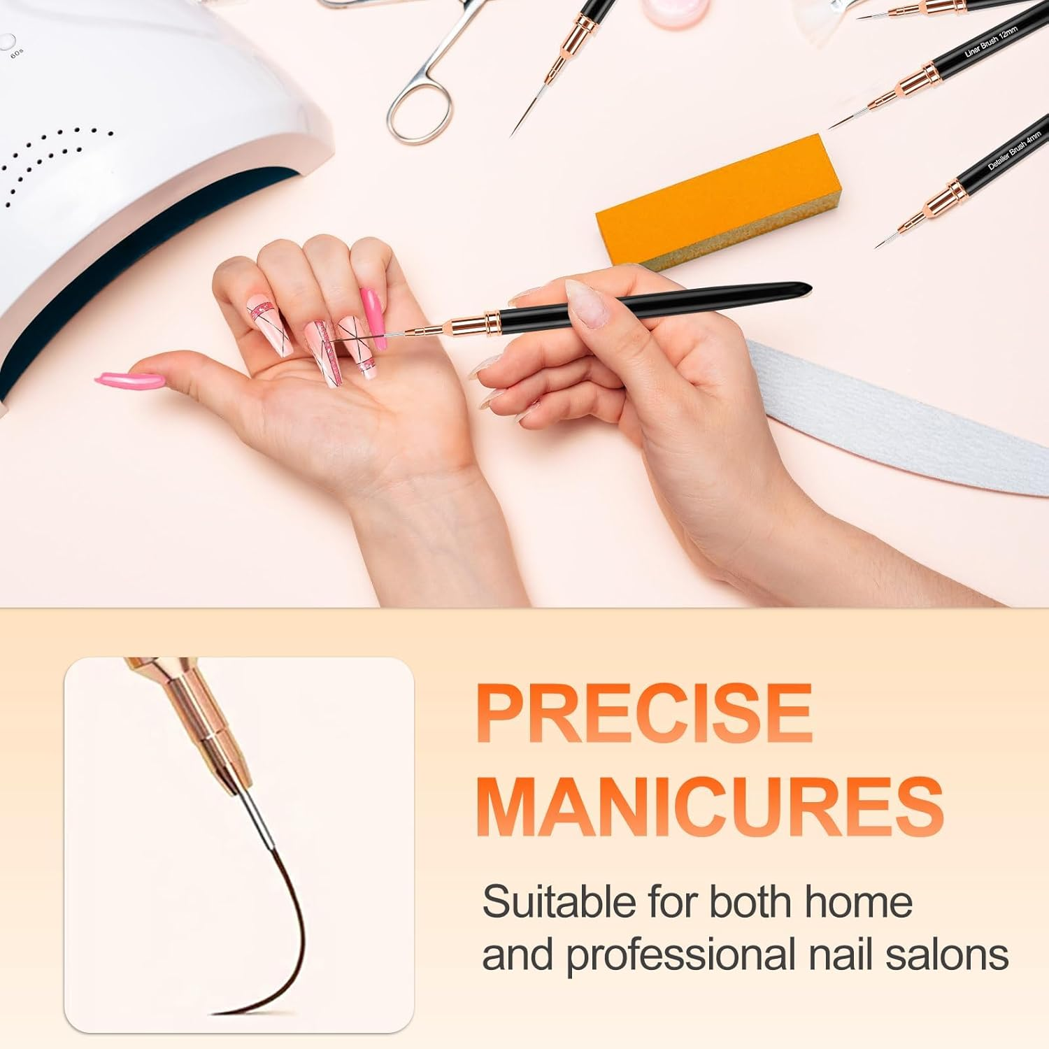 Sularpek 5 Pcs Nail Art Brushes, Nail Art Liner Brushes, Painting Design Brush Set, Detail Nail Drawing Tool for Long Lines, Thin Details, Fine Drawing Sizes 4/8/12/20/25Mm, Black image number 6