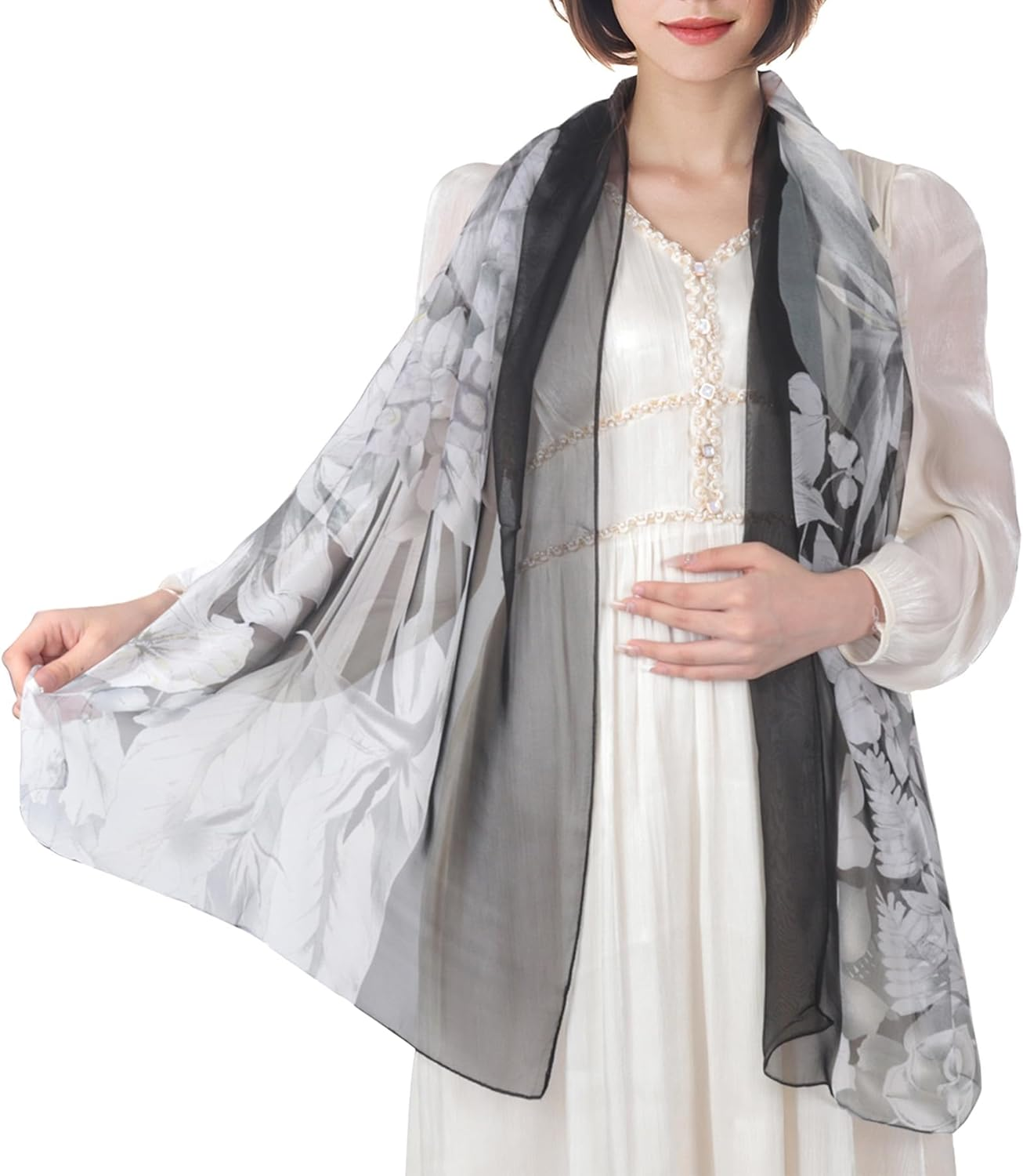 Lamca Chiffon Scarf - Ladies Scarves Lightweight Floral Print Scarf for Women UK