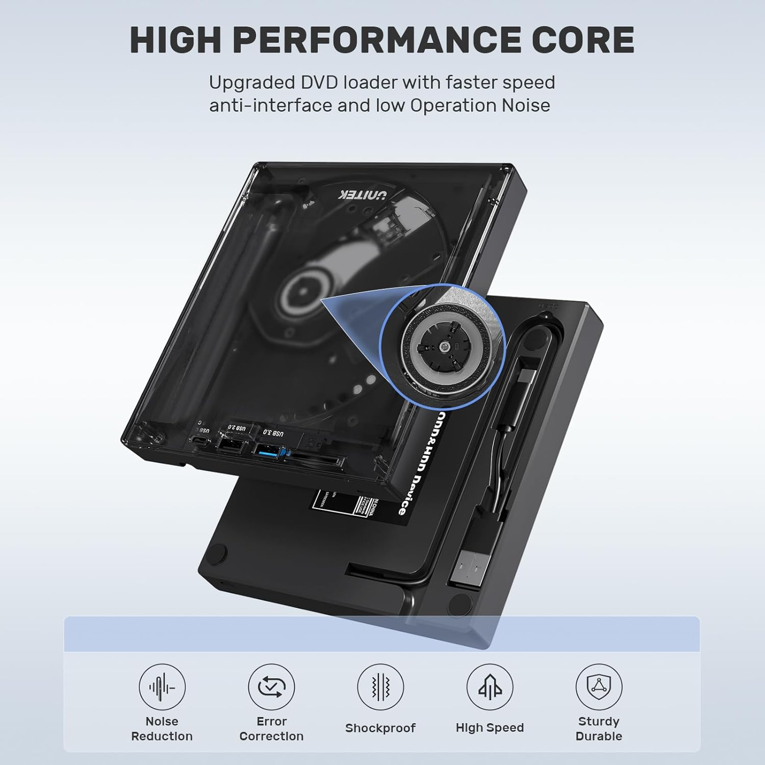 Unitek External CD DVD Drive, USB C Portable CD/DVD +/-RW Drive/Dvd Player with SD Card Reader USB 3.0 USB C Hub CD ROM Burner Compatible with Laptop Desktop PC Windows Linux OS Apple Mac image number 1