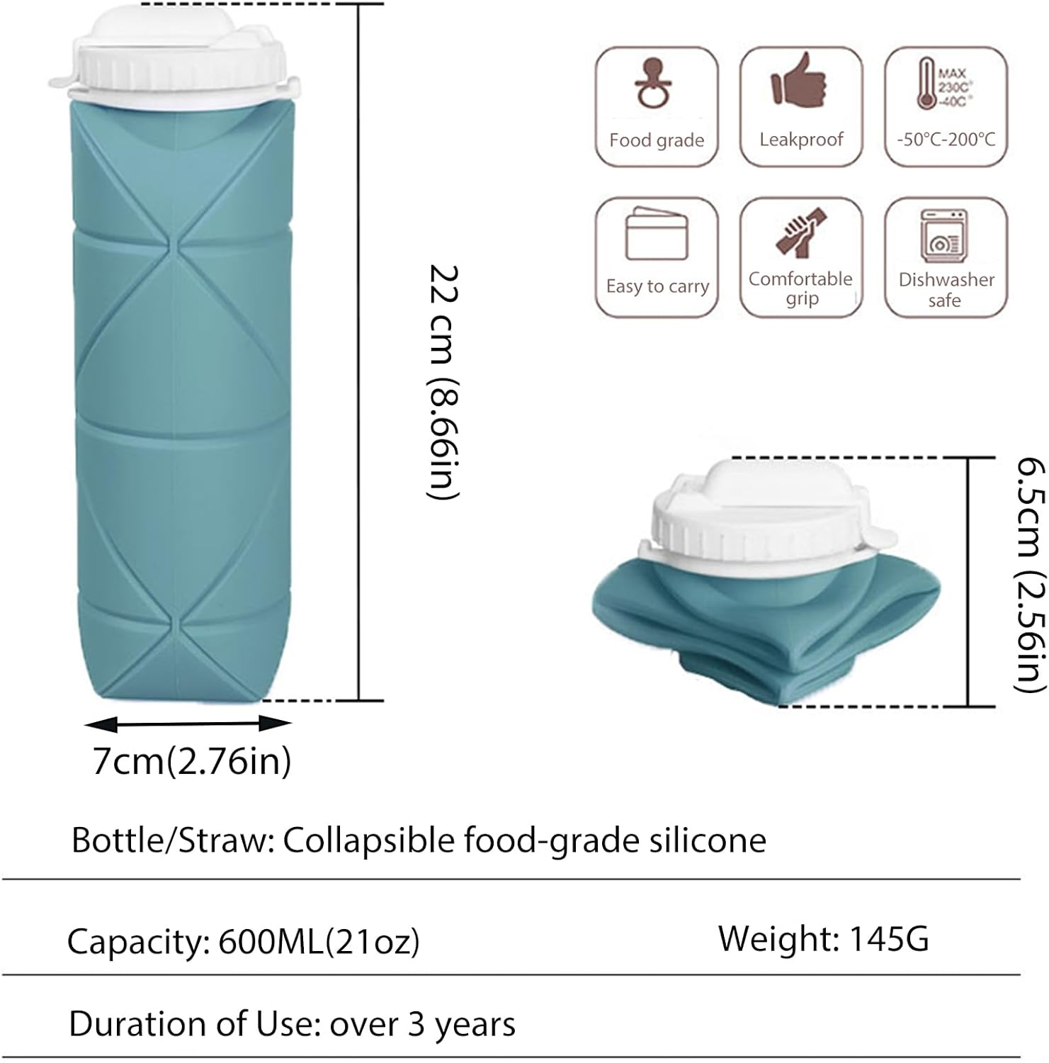 (2 Pack)Rungos Collapsible Water Bottle with Straw for Travel Essentials [Double Leak-Proof Design] [Soft Silicone Straw] BPA Free Silicone Foldable Water Bottle for Outdoor Hiking Sports (Green+Pink) image number 6