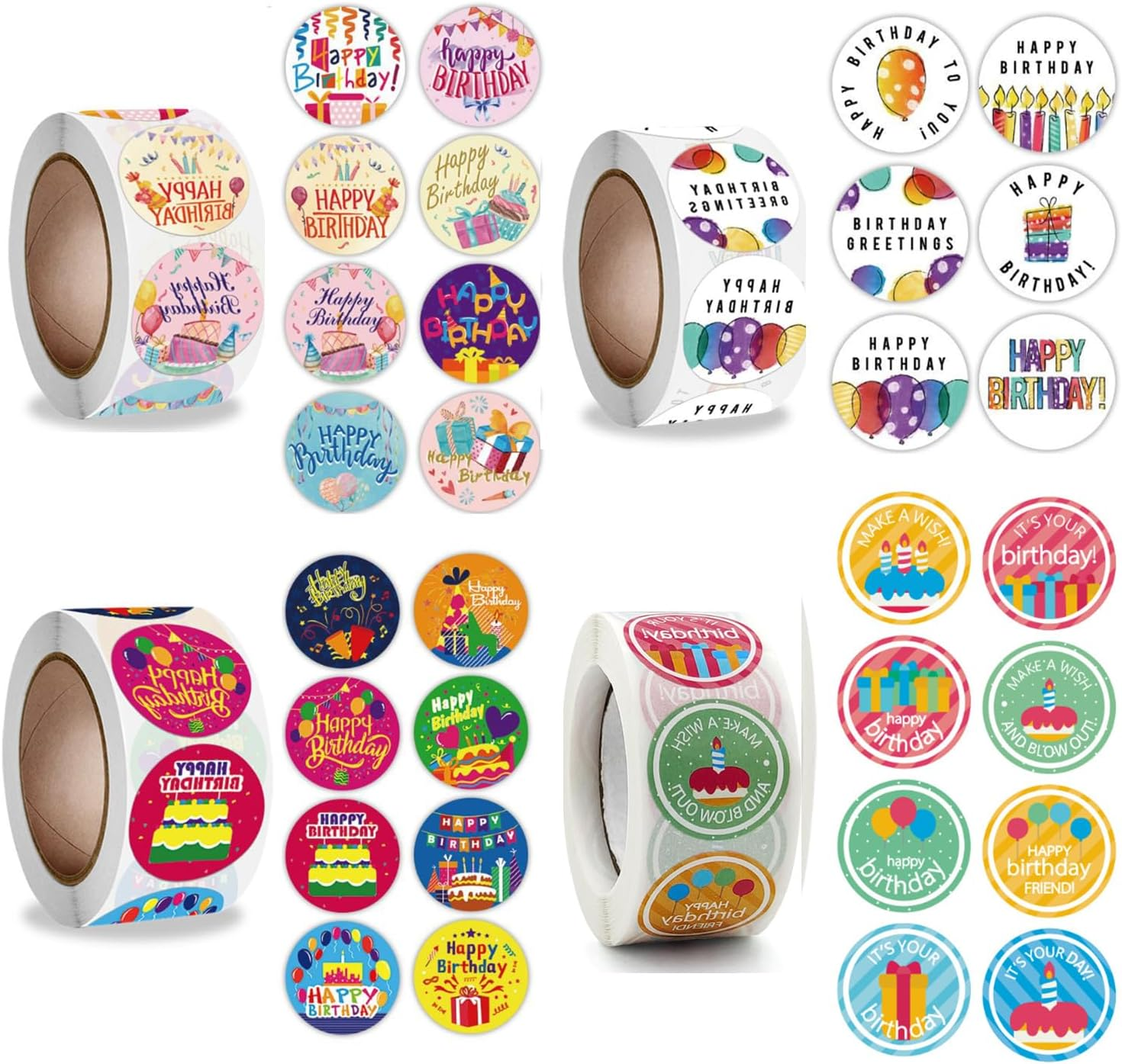 2000PCS Birthday Stickers for Kids, 4 Rolls 1 Inch Happy Birthday Stickers Colorful Kid Birthday Stickers Decoration in 30 Designs, Stickers for Birthday Theme Party Decoration image number 3