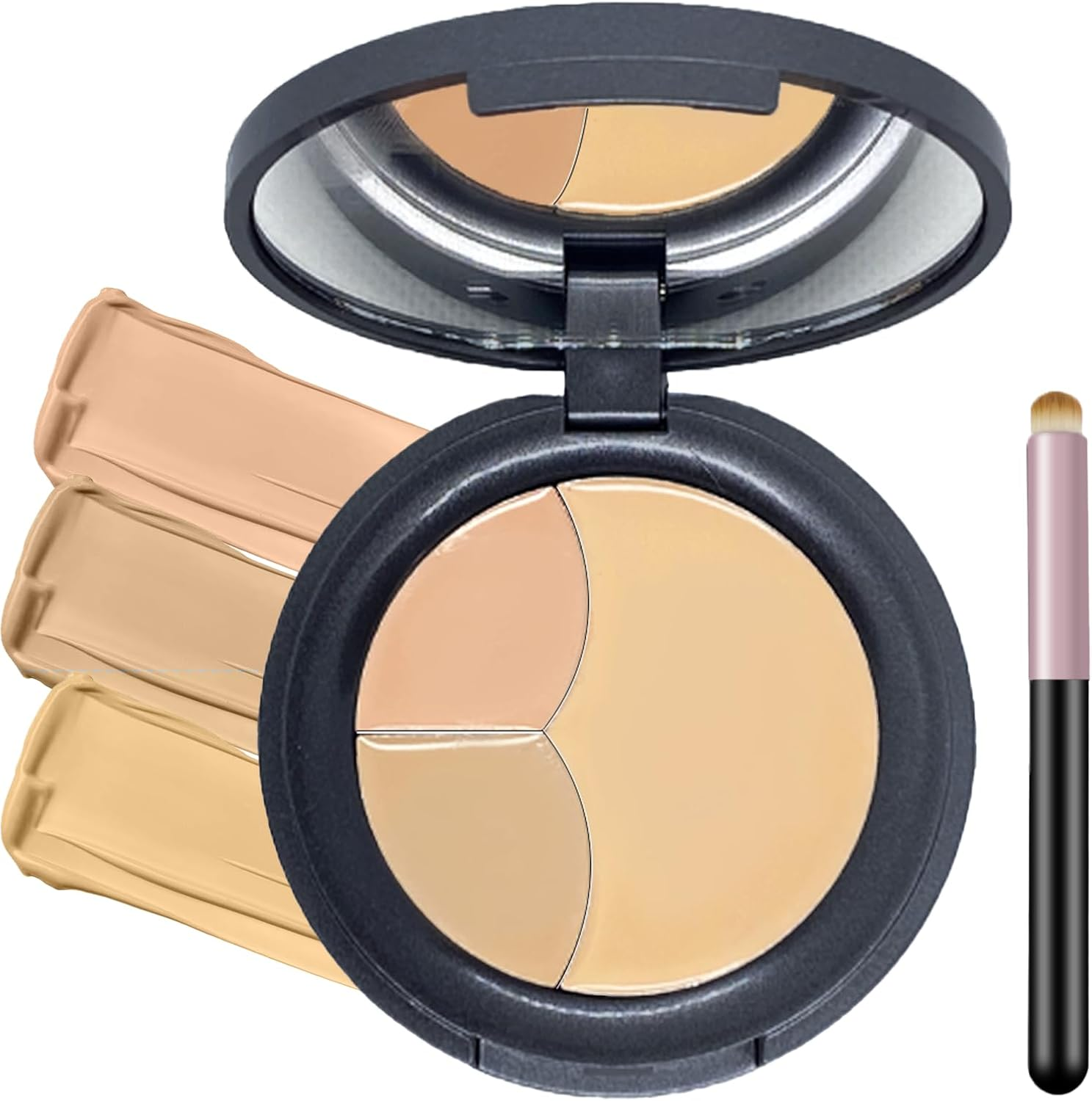 3-Color Cream Concealer Palette with Brush,Color Corrector Cream Kit for Smooth Contouring to Conceal, Correct, and Contour with a Velvety Finish.