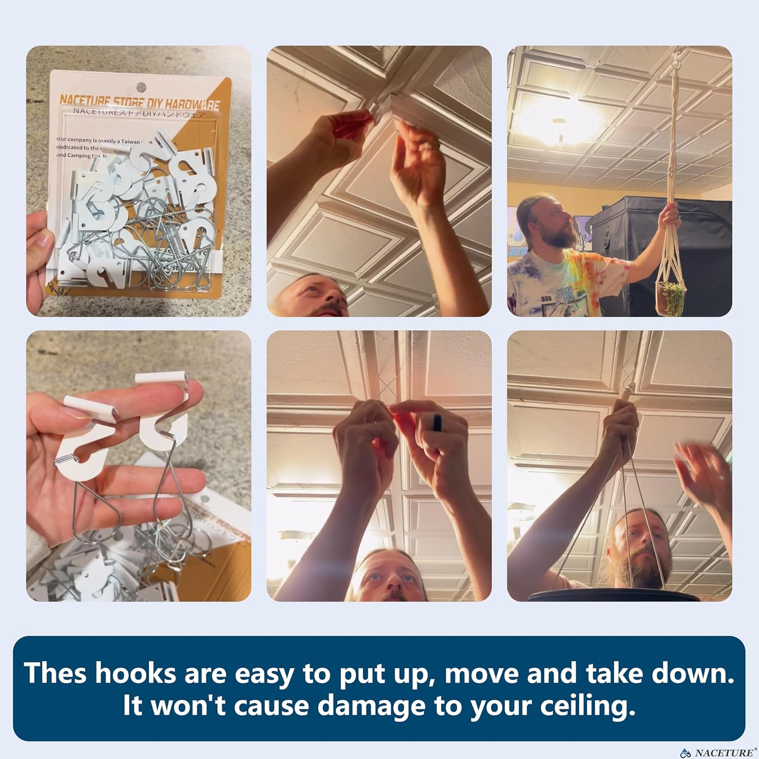 NACETURE 75 PCS Drop Ceiling Hook for Hanging &ndash; 25 Pack White Heavy Duty Ceiling Hooks & 50 Pack Drop Ceiling Clips Suspended Ceiling Decorations Tile Hanger for Classroom Office Home Wedding image number 1