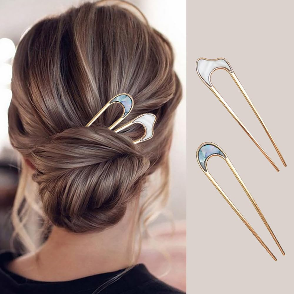 6 Pcs U-Shaped Hairpins for Buns & French Twist, Alloy Metal Hair Forks for Women, Secure Hold Hair Accessories for Thin/Thick Hair