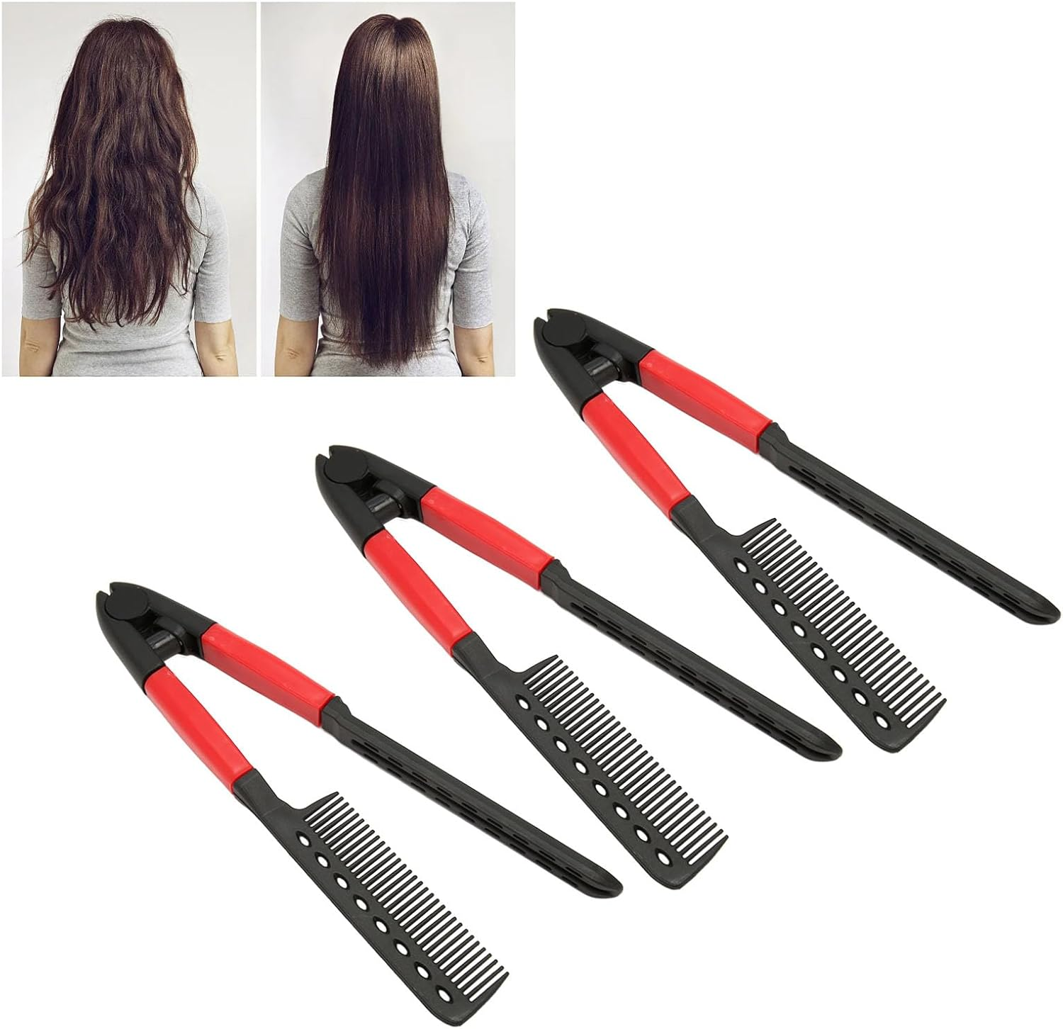 V Shaped Hair Straightening Comb Set Straightening Knotty Unkempt Hair for Beautiful Hairstyle 3Pcs image number 1