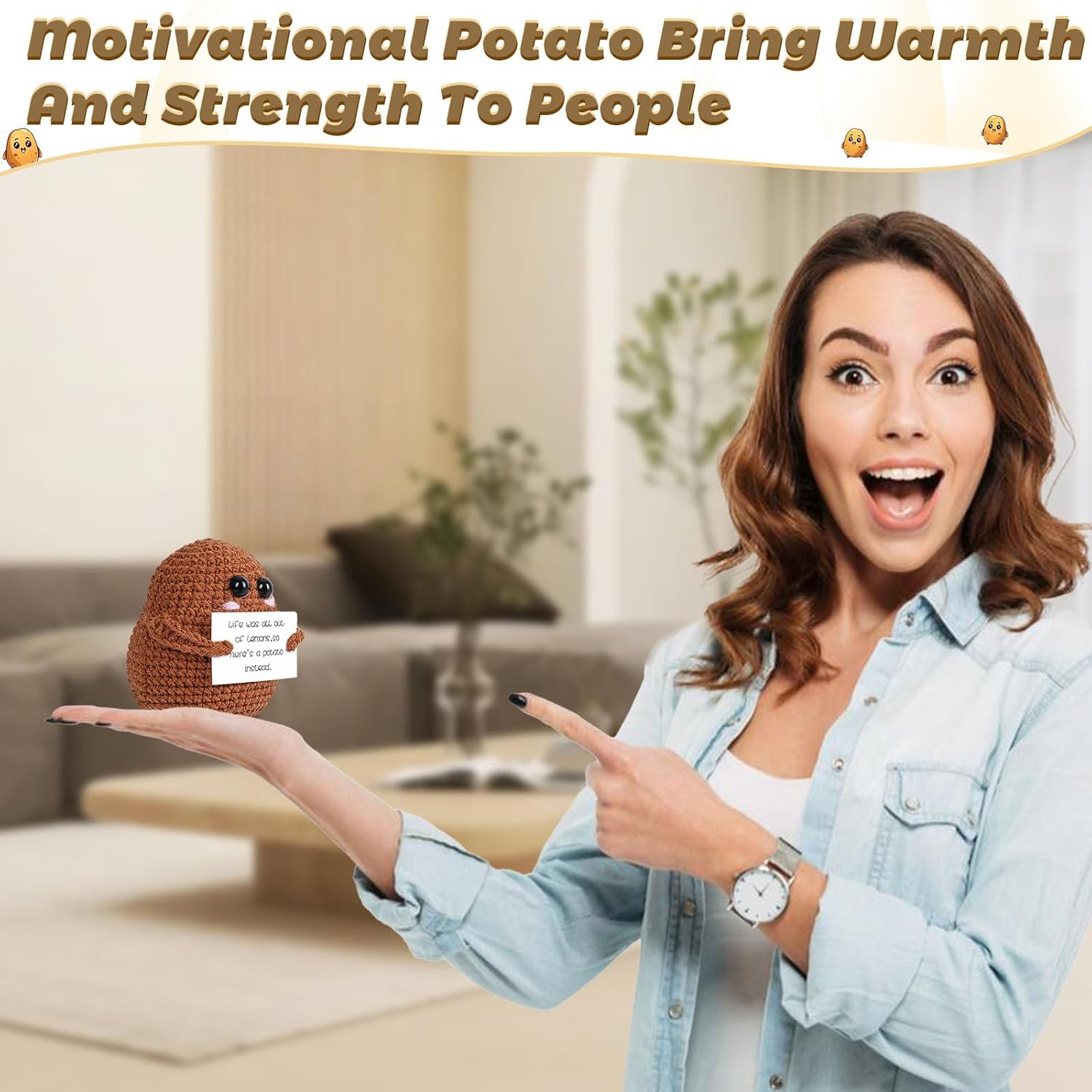 Funny Positive Emotional Support Potato Mini Crochet Potato with Positive Affirmations Cards for Inspirational Novelty Gifts and Party Decorations - Positive Frogs image number 3