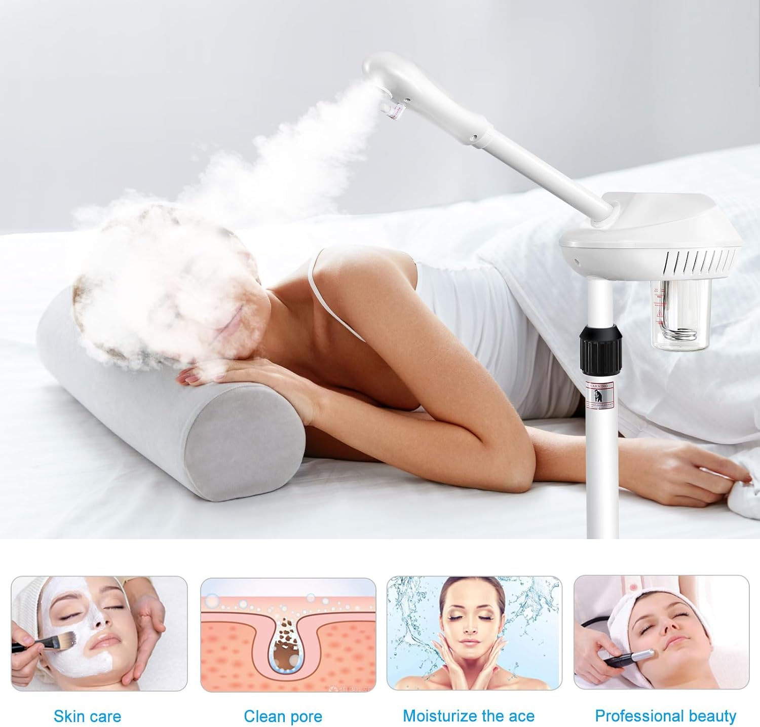 Professional Facial Steamer, Face Steamer on Wheels, SPA Ozone Steamer, Standing Face Steamer for Spa, Salon and at Home Use image number 4