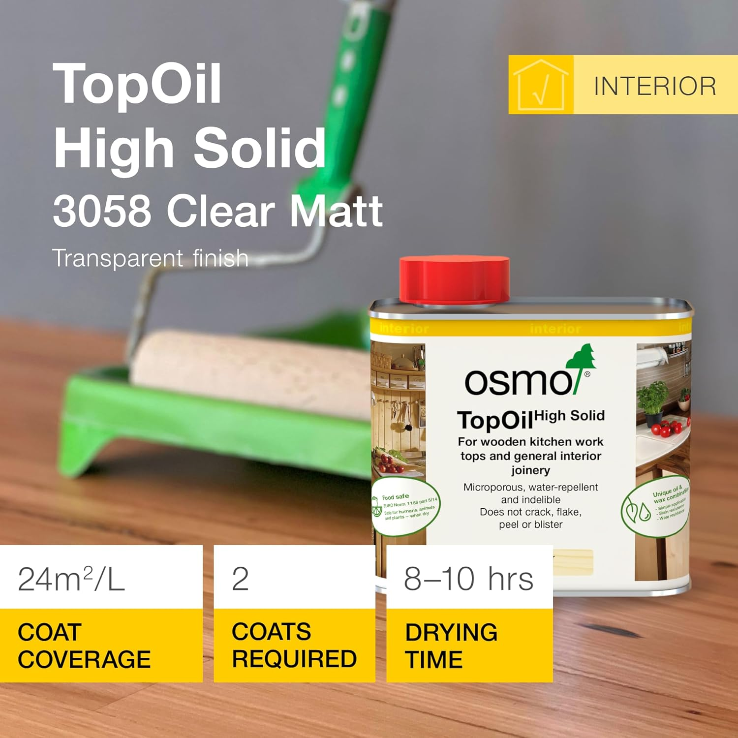 Osmo Topoil - High Solid Oil 3058, Clear Matt, 500Ml - Durable Oil for Wooden Kitchen Surfaces, Water-Resistant & Food Safe, Wood Treatment & Wood Finish image number 5