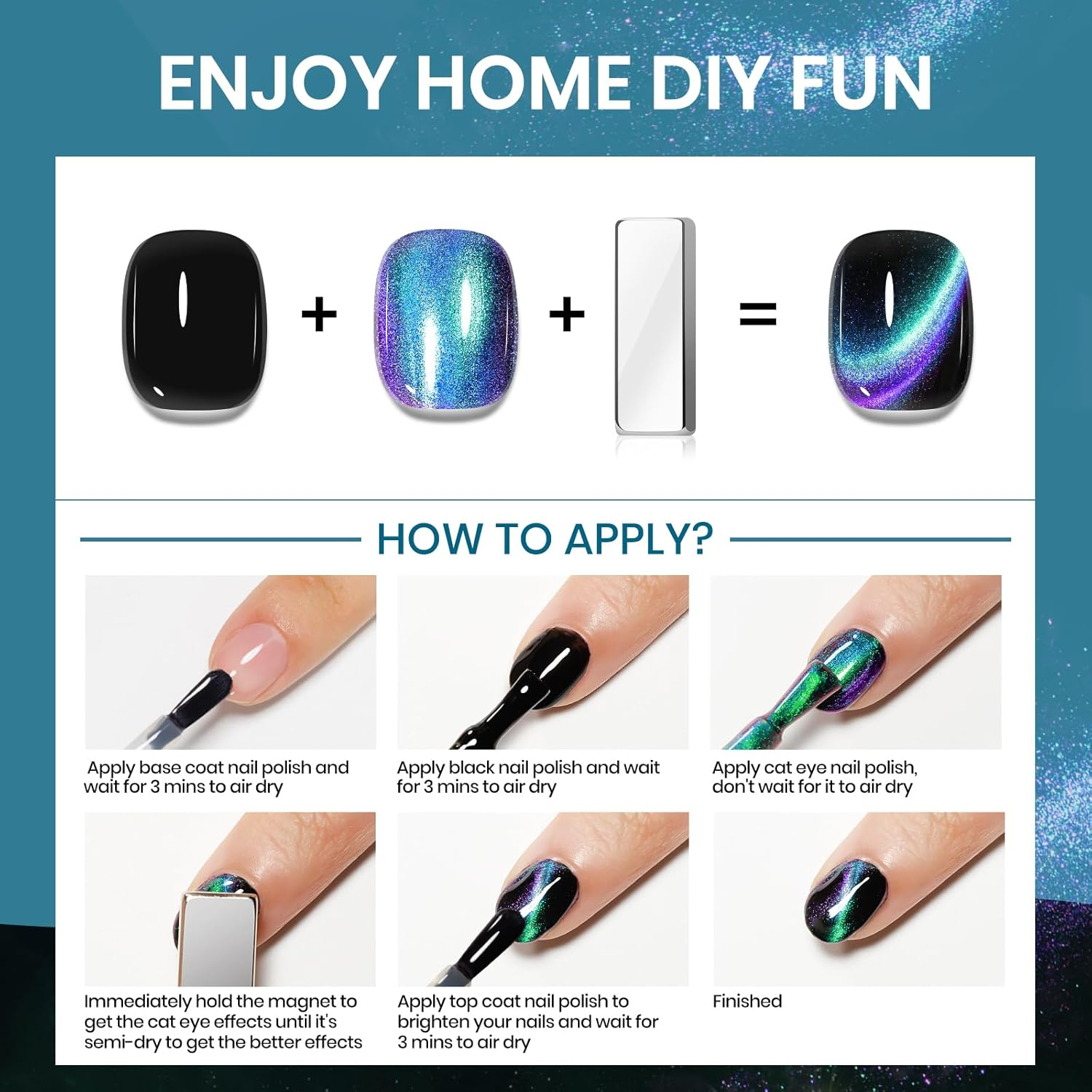 SUPWEE 9D Cat Eye Nail Polish - 16Ml Air Dry Magnetic Nail Polish with Magnet Stick, Holographic Galaxy Effect Chameleon Color Easily DIY Unique Nails Art image number 4