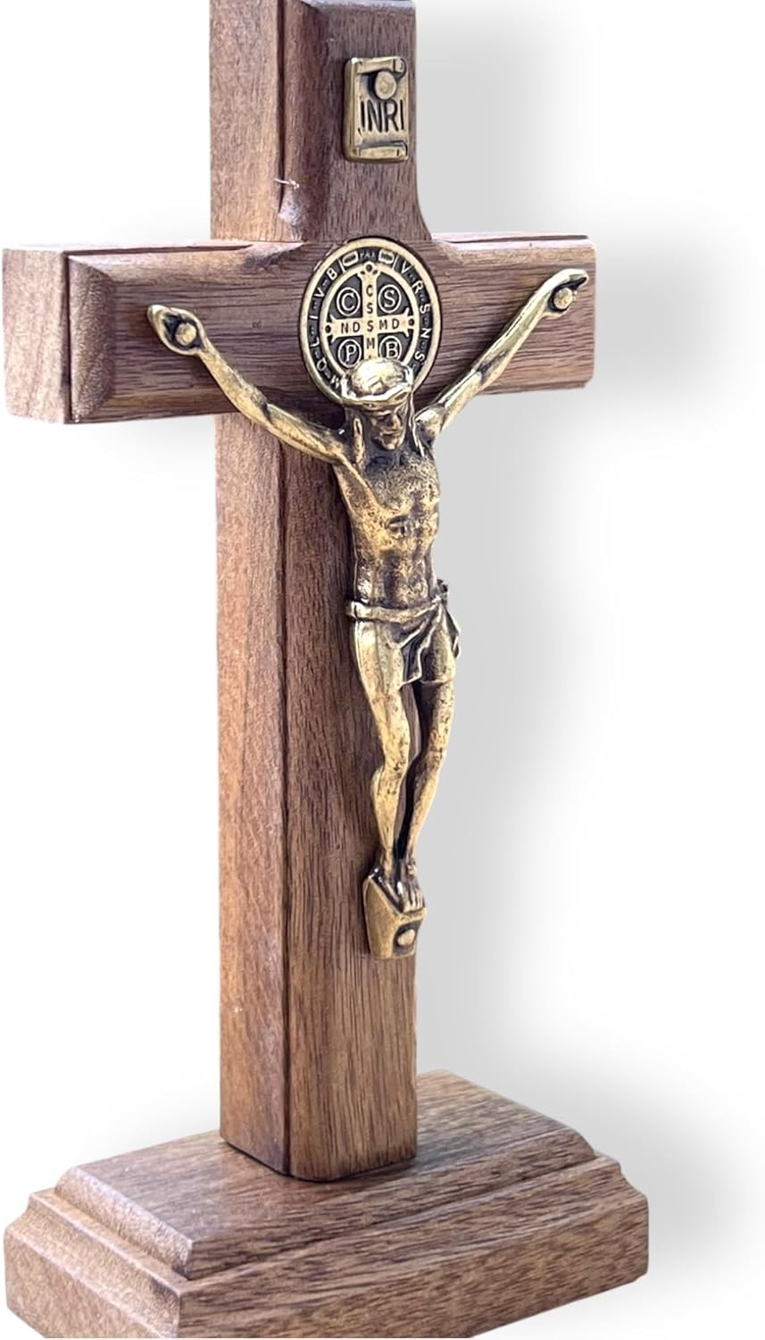 Joseph'S Workshop Small Light Wood Crucifix with Antique Gold Corpus &ndash; 4.75" Standing Table Cross with Base for Prayer, Home, or Travel image number 5